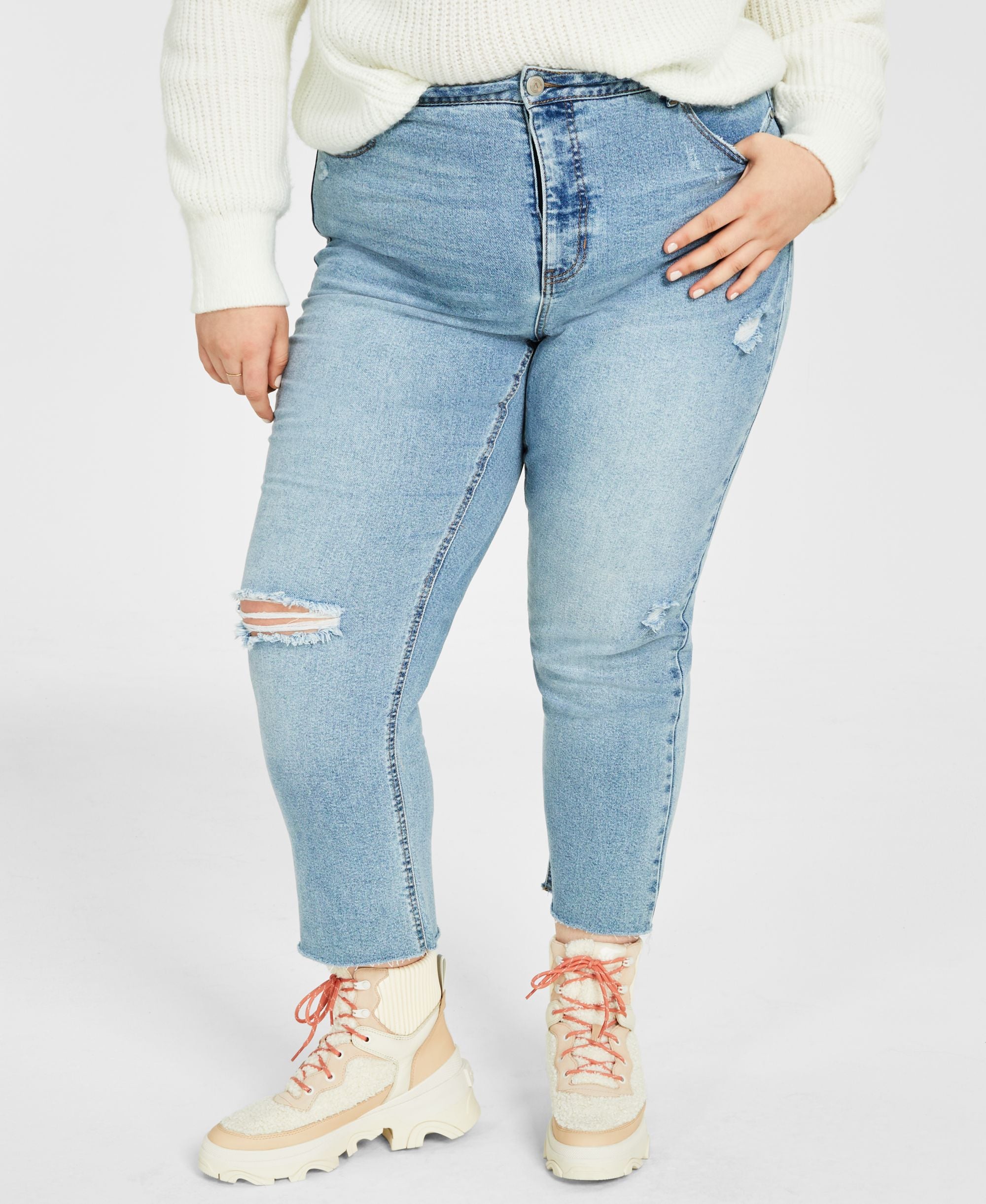 Trendy Plus Size Ripped Mom Jeans