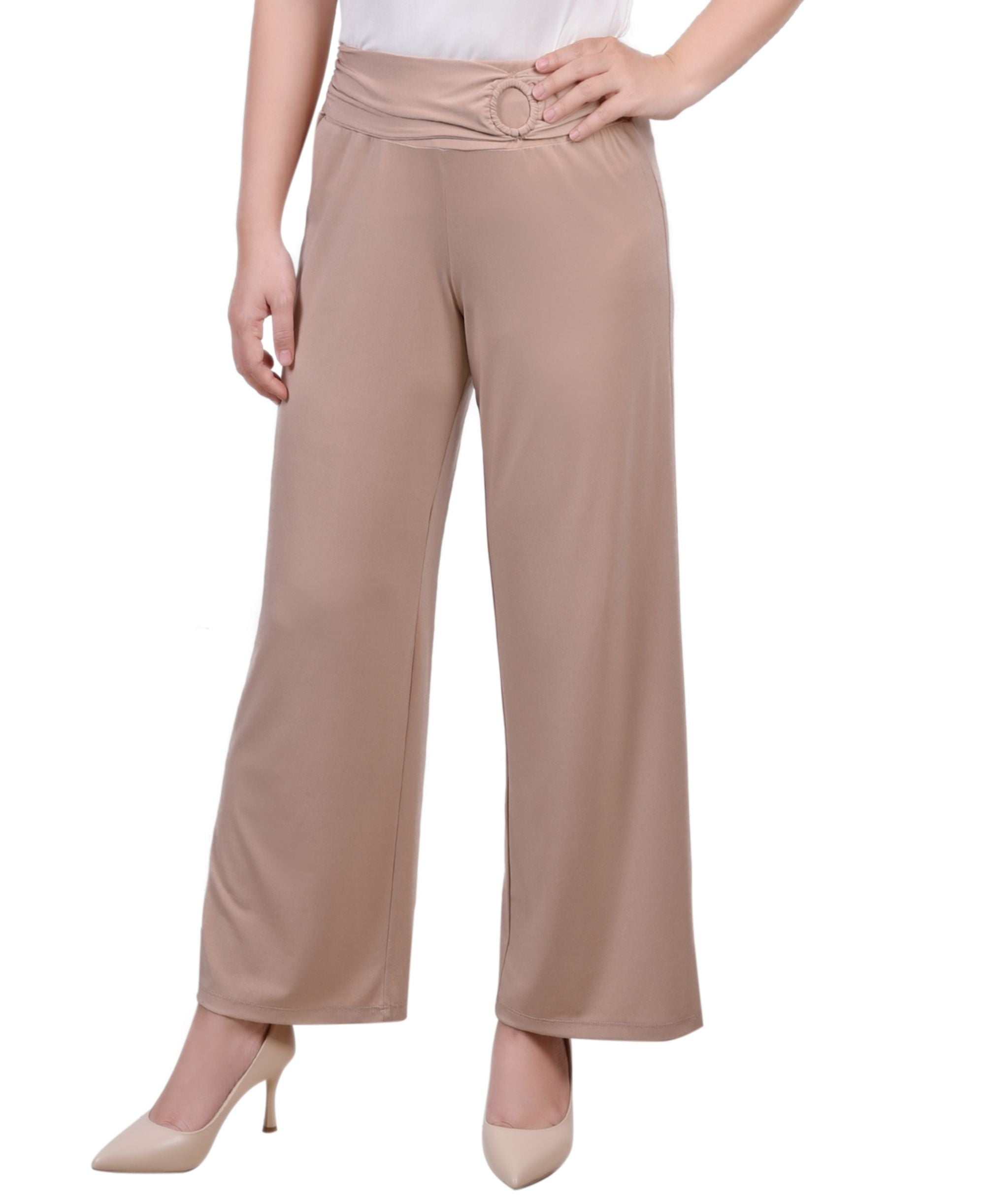 NY Collection Petite Cropped Pull On Pants With Sash