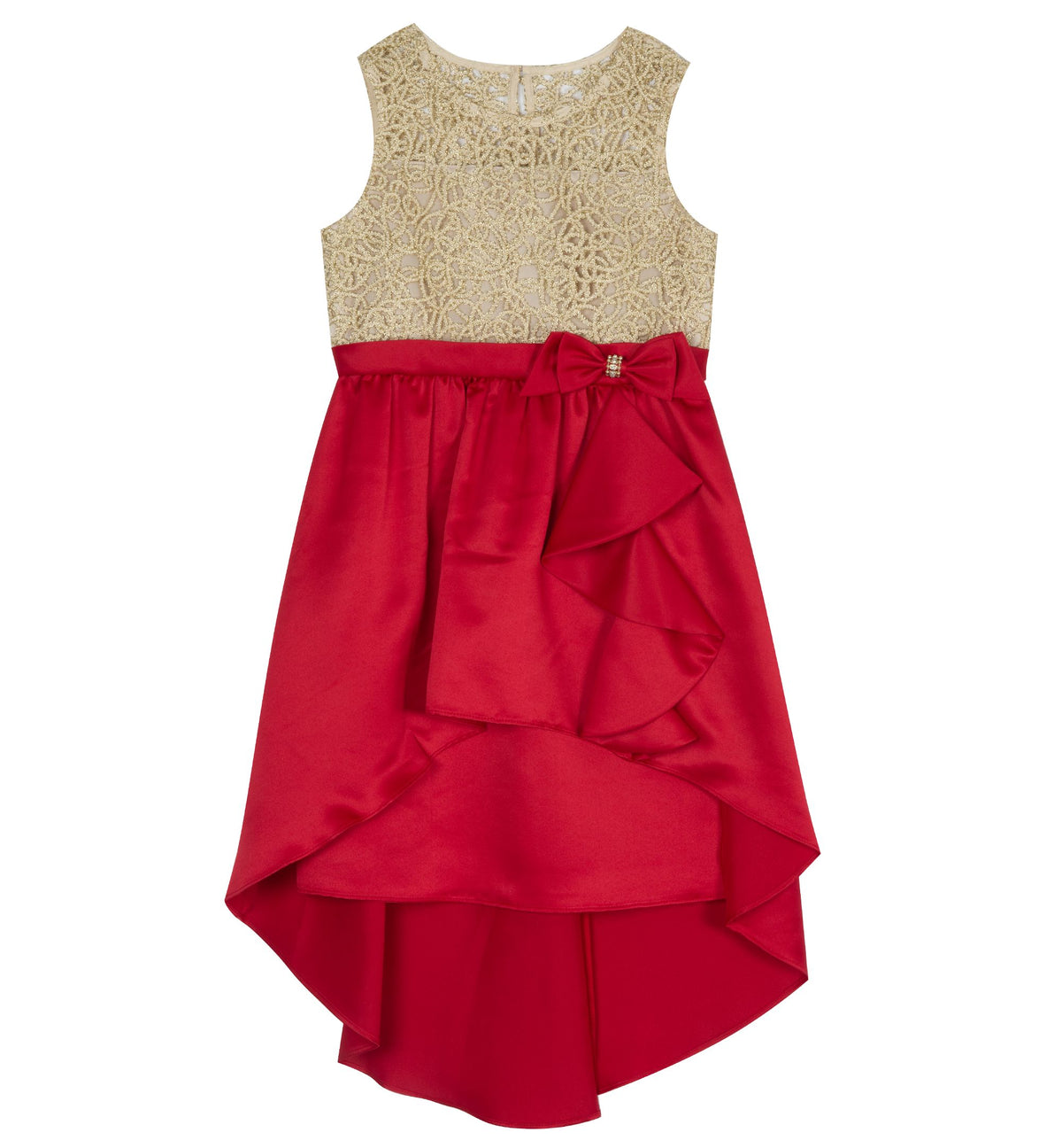 Big Girls Embroidery Bodice With Satin Hi Low Overlay Skirt