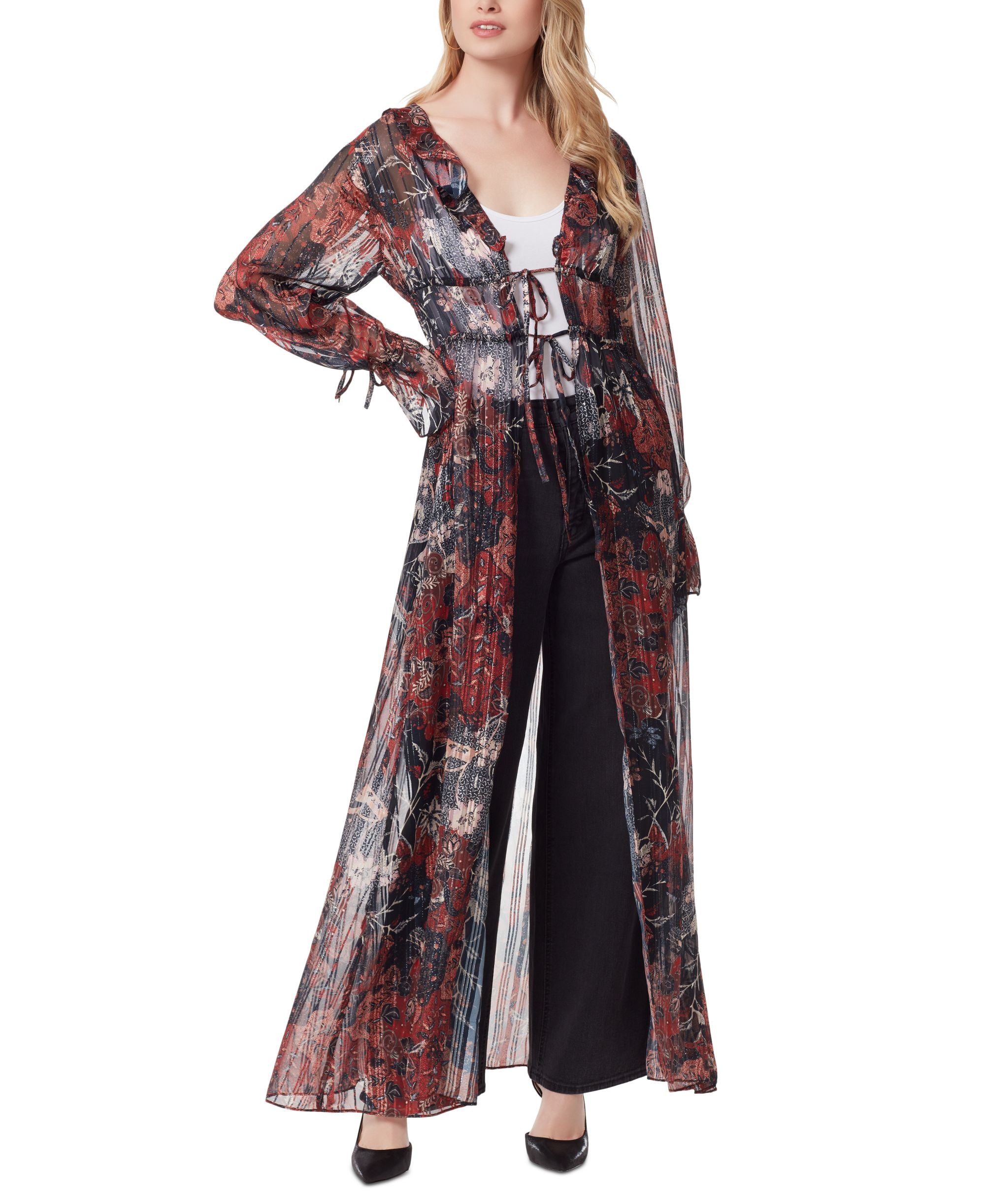 Jessica Simpson Gaia Sheer Ruffle Duster Top