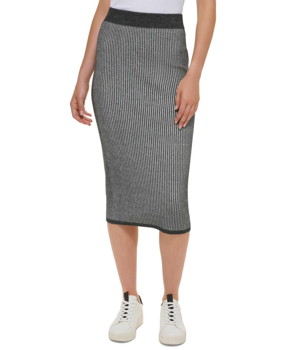 Women's Ribbed Pull-On Close-Fitting Midi Skirt