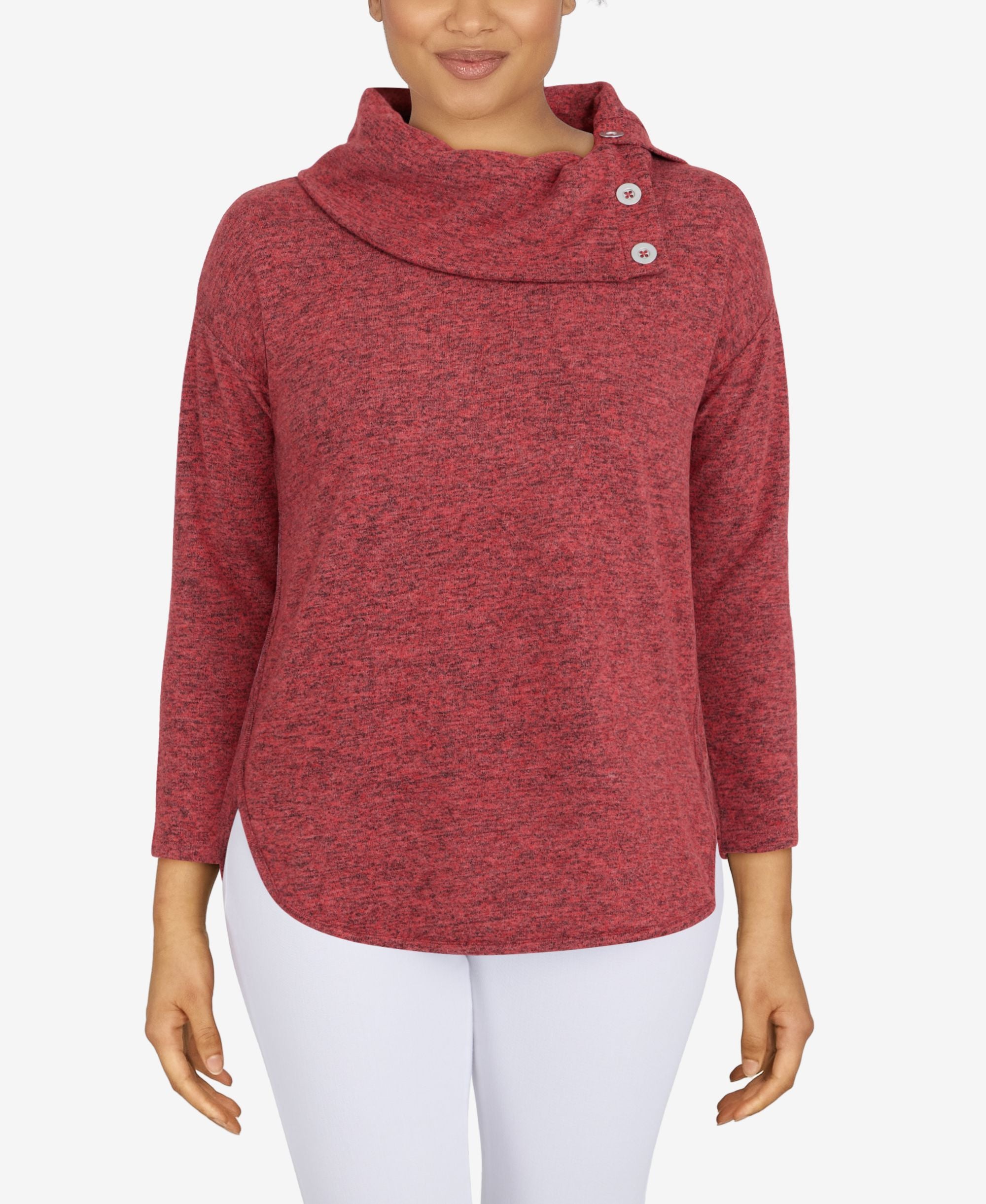 Ruby Rd. Petite Cozy Solid Split Neck Top