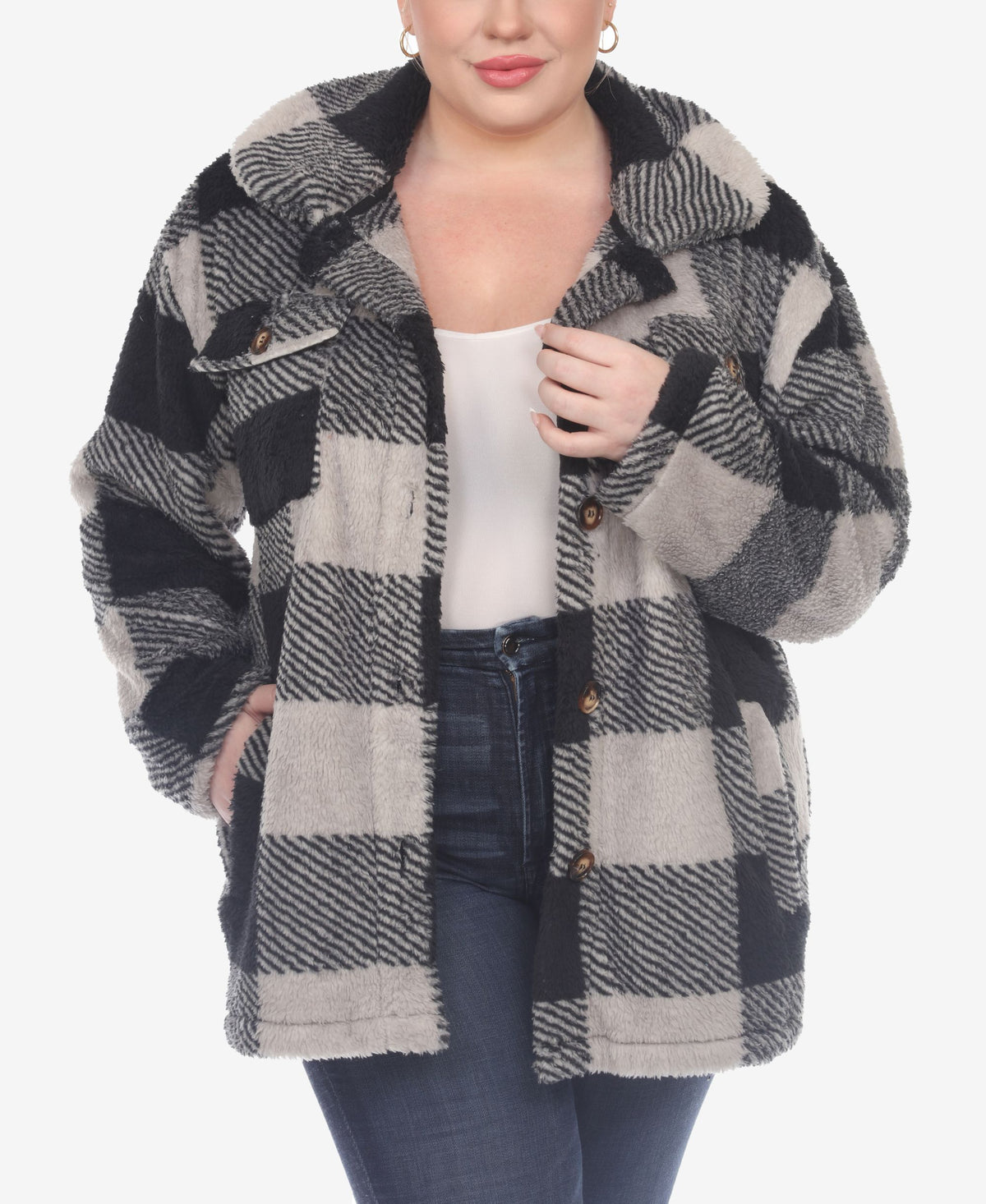 Plus Size Plaid Shacket Jacket
