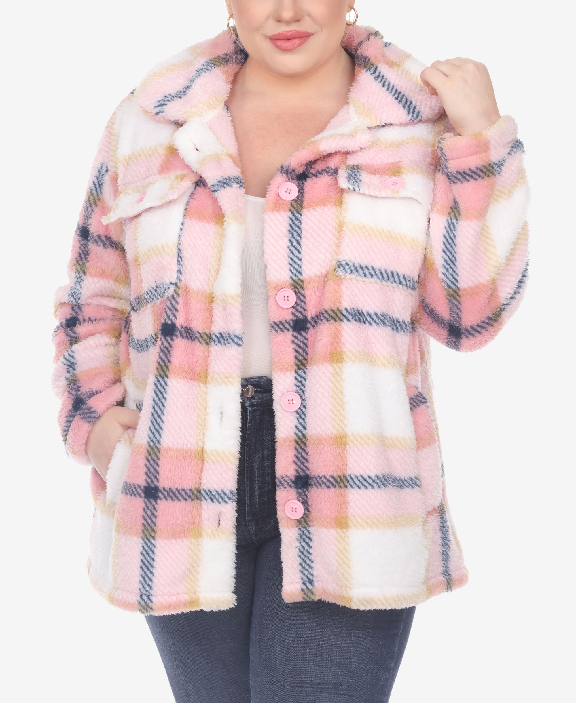 Plus Size Plaid Shacket Jacket