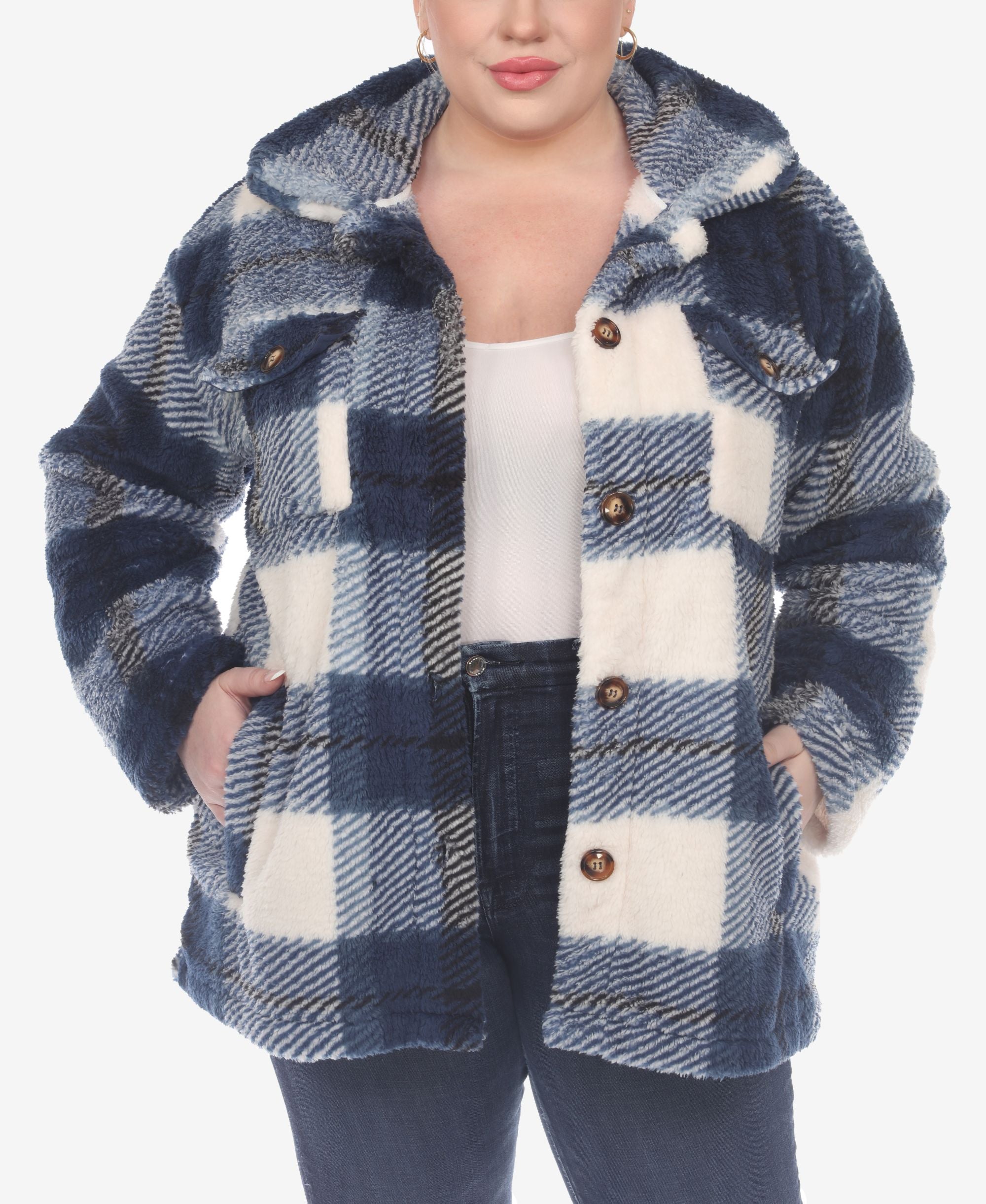 Plus Size Plaid Shacket Jacket