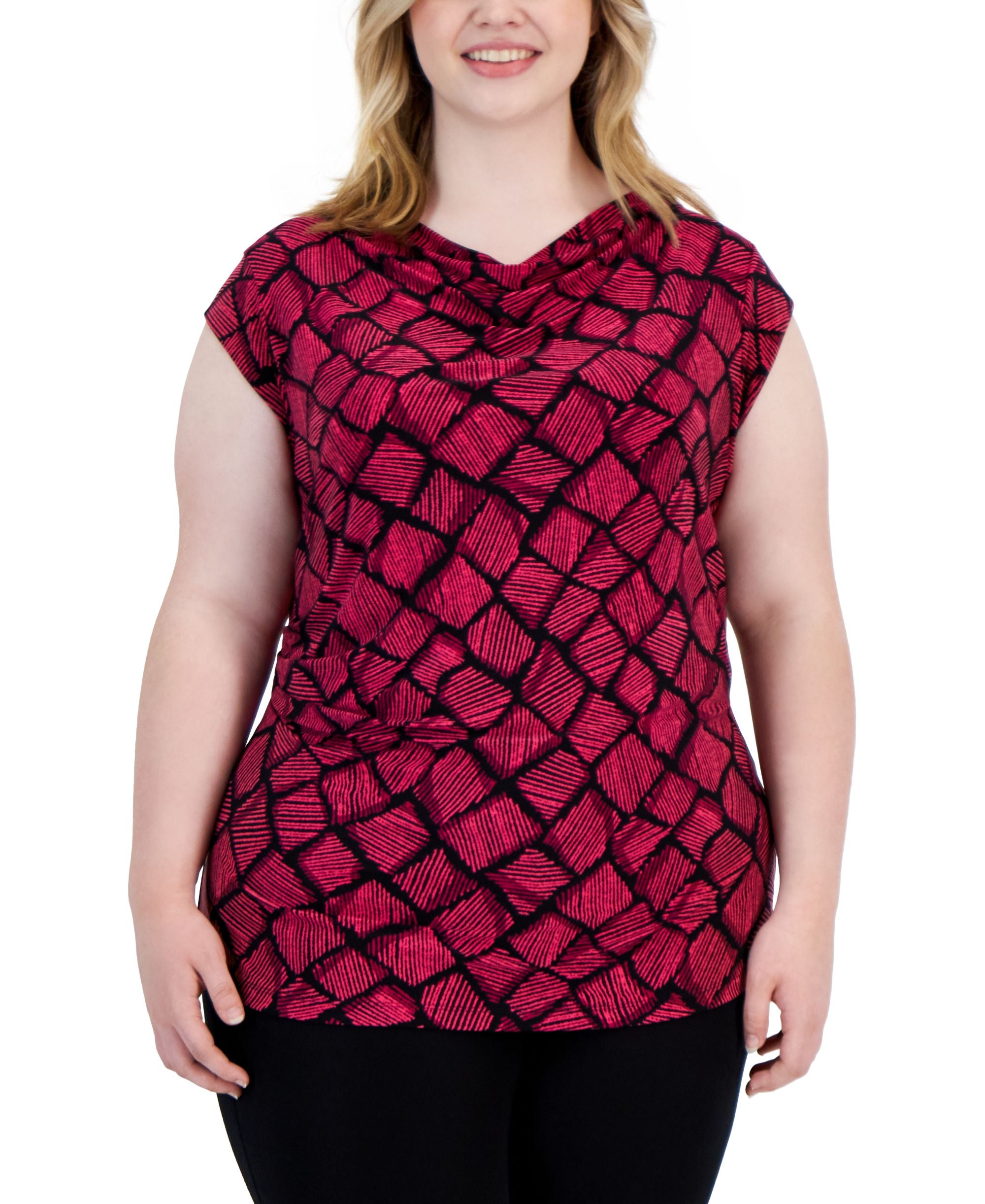 Plus Size Harmony Knit Cap-Sleeve Cowlneck Top