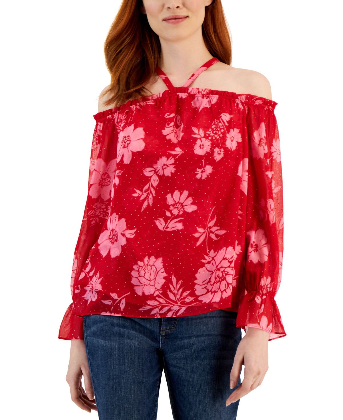 Women's Floral Print Cold-Shoulder Blouse