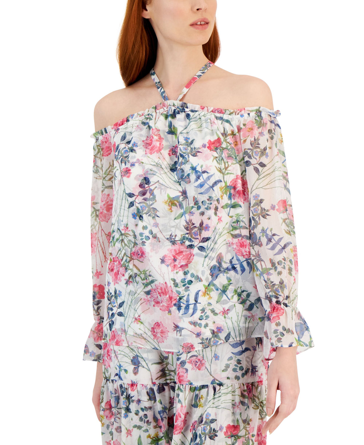 Women's Floral Print Cold-Shoulder Blouse