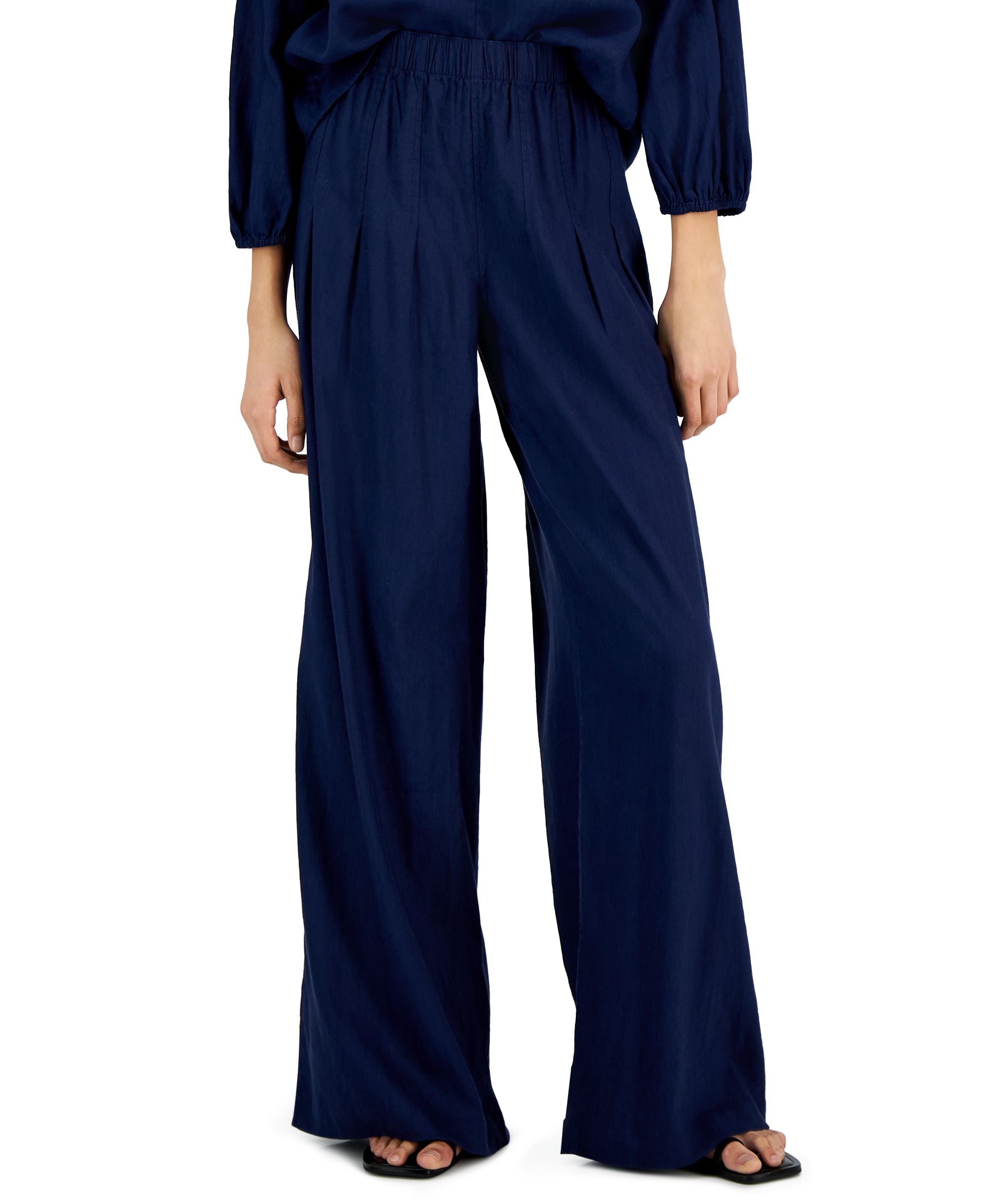 Women's High-Rise Pleated Wide-Leg Linen Pants