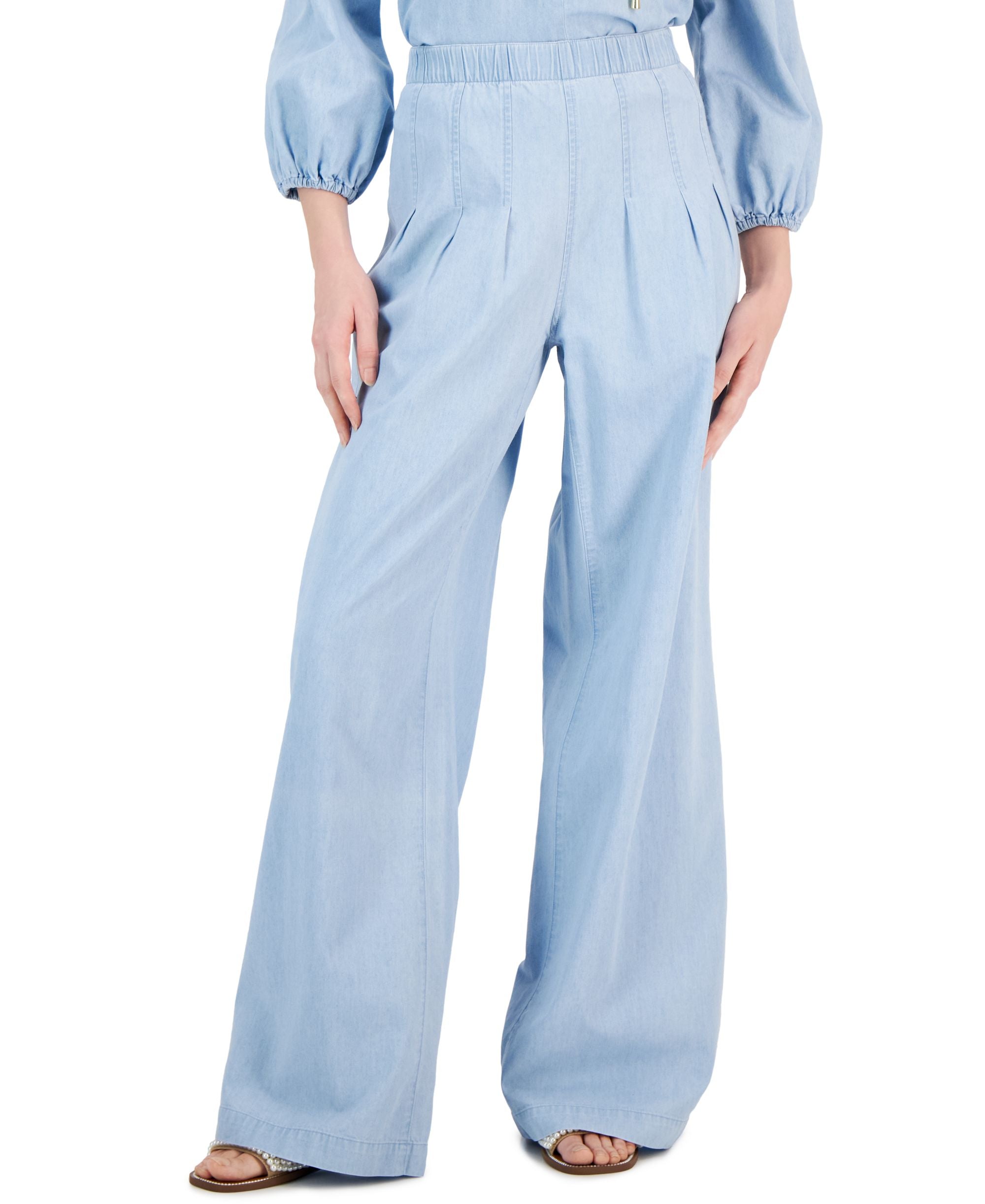Women's Chambray Ultra High-Rise Wide-Leg Pants