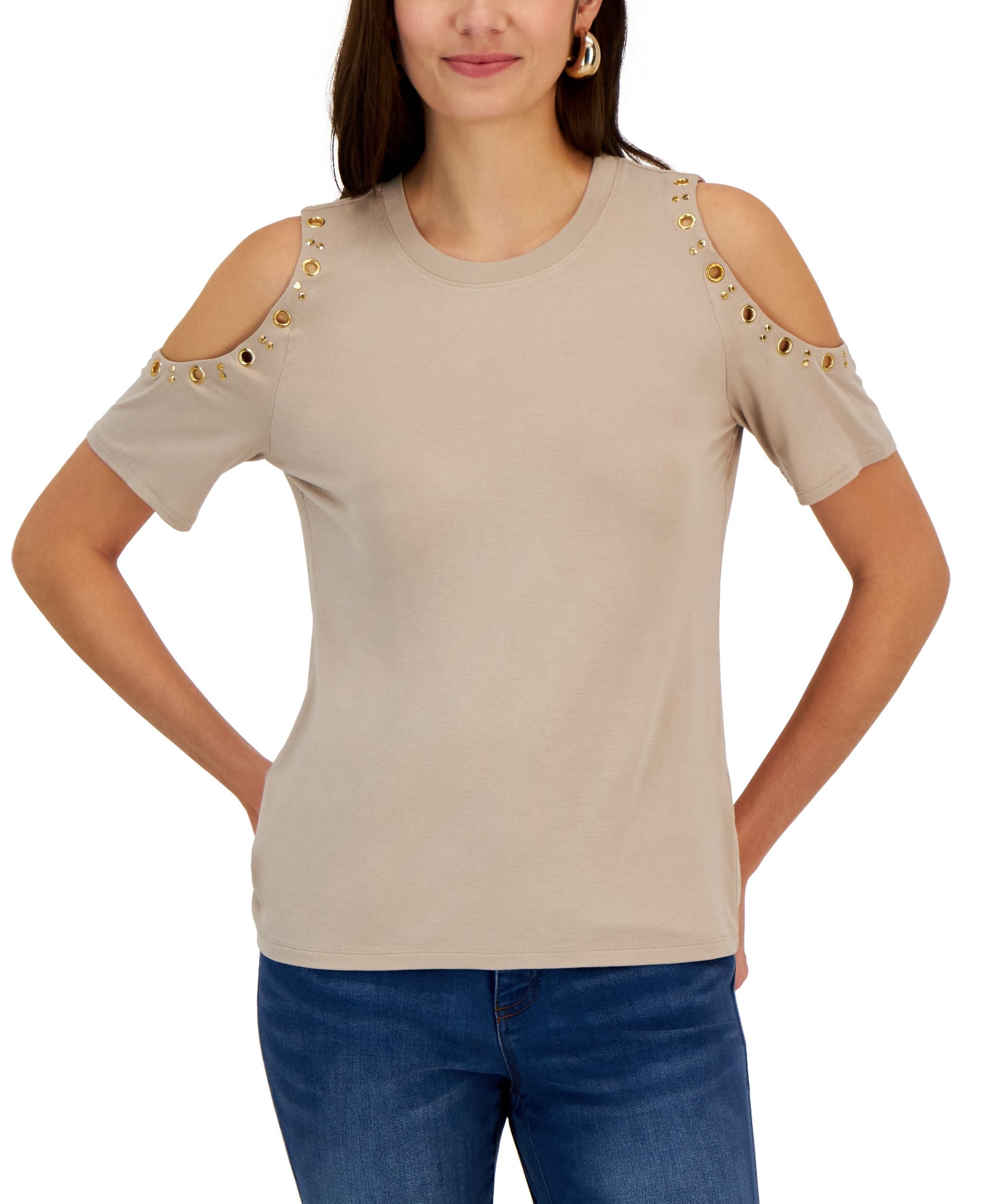Women's Grommet Cold-Shoulder Top