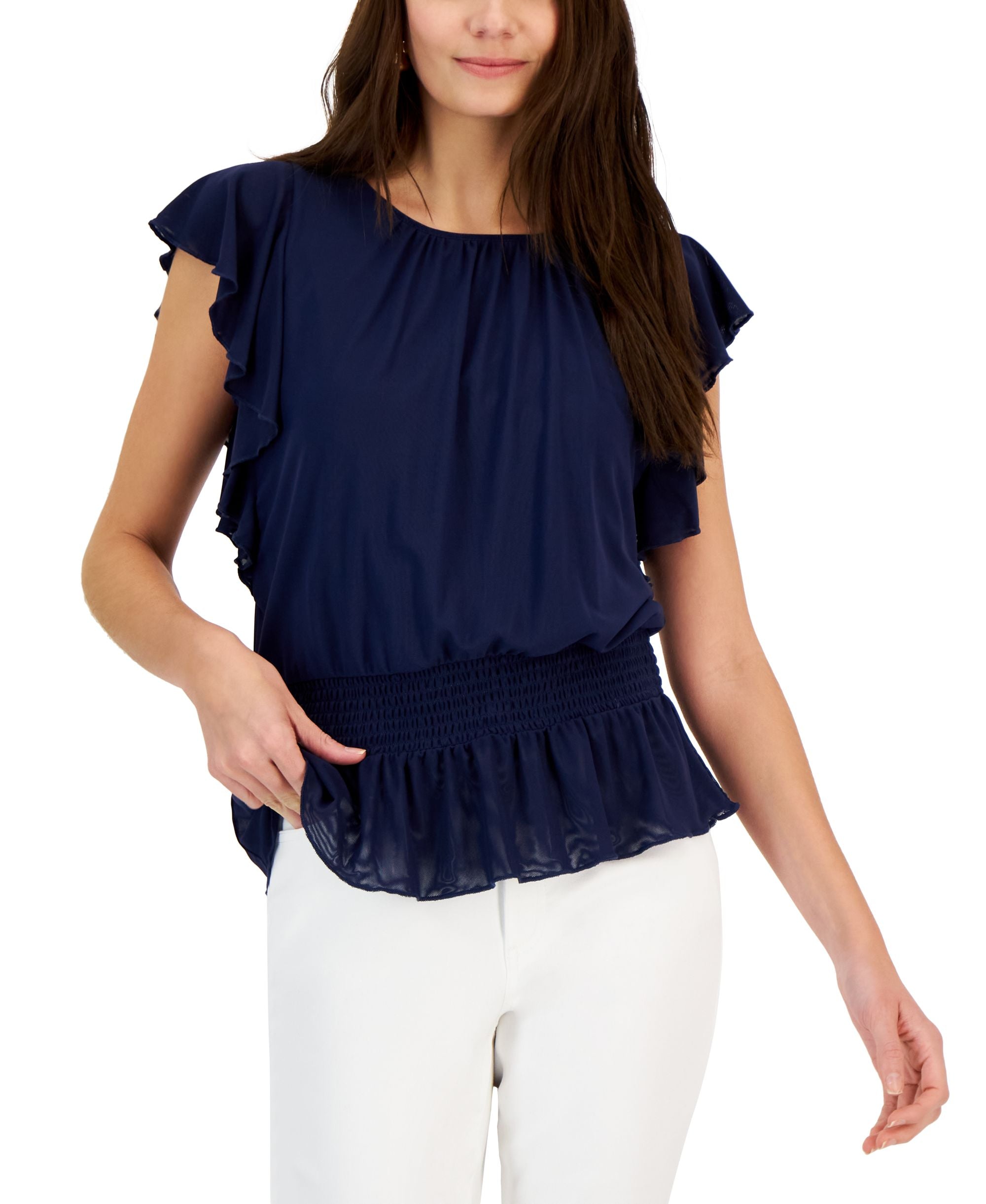 INC International Concepts Womens Flutter Sleeve Peplum Top