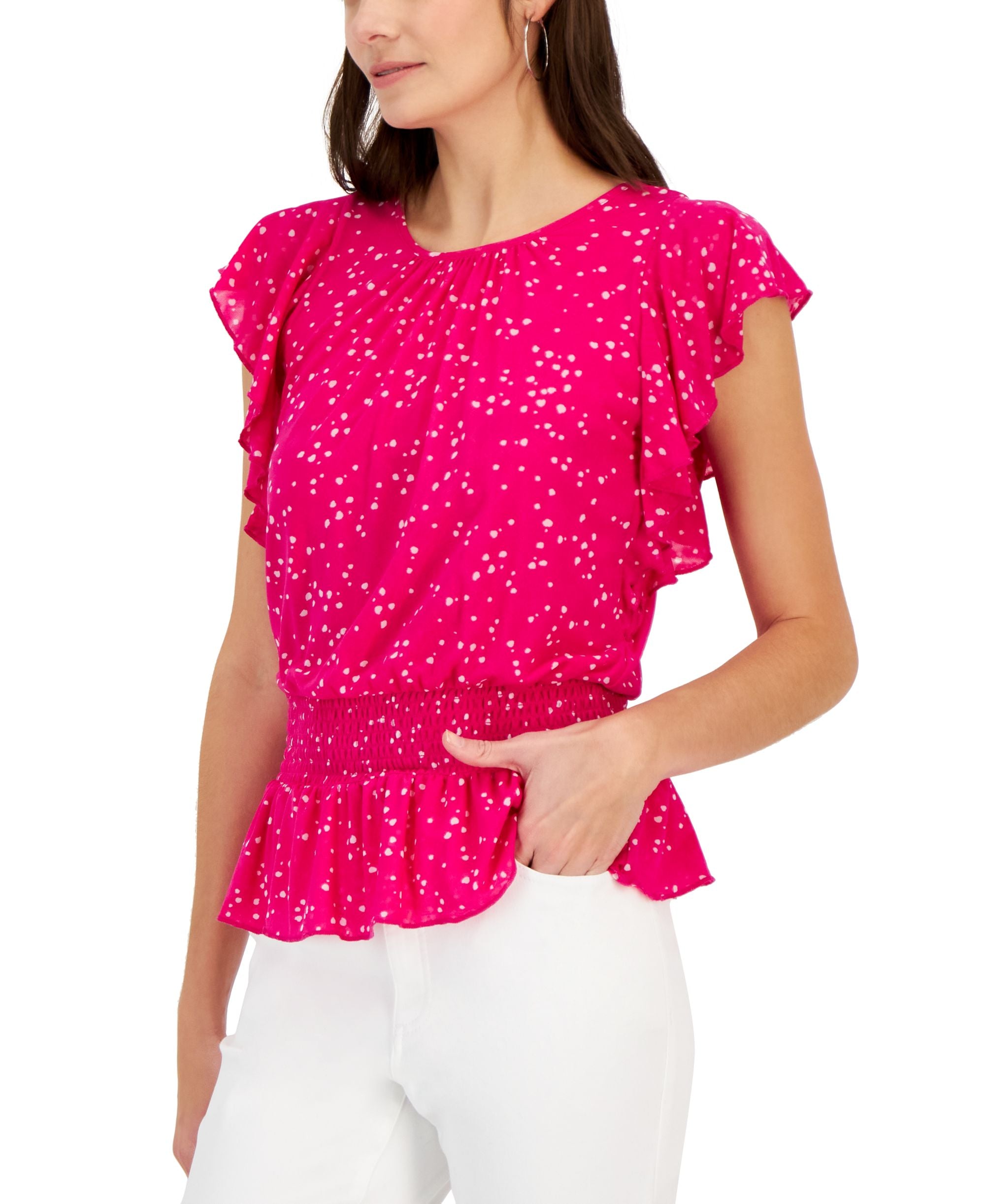 Women's Printed Flutter-Sleeve Peplum Top