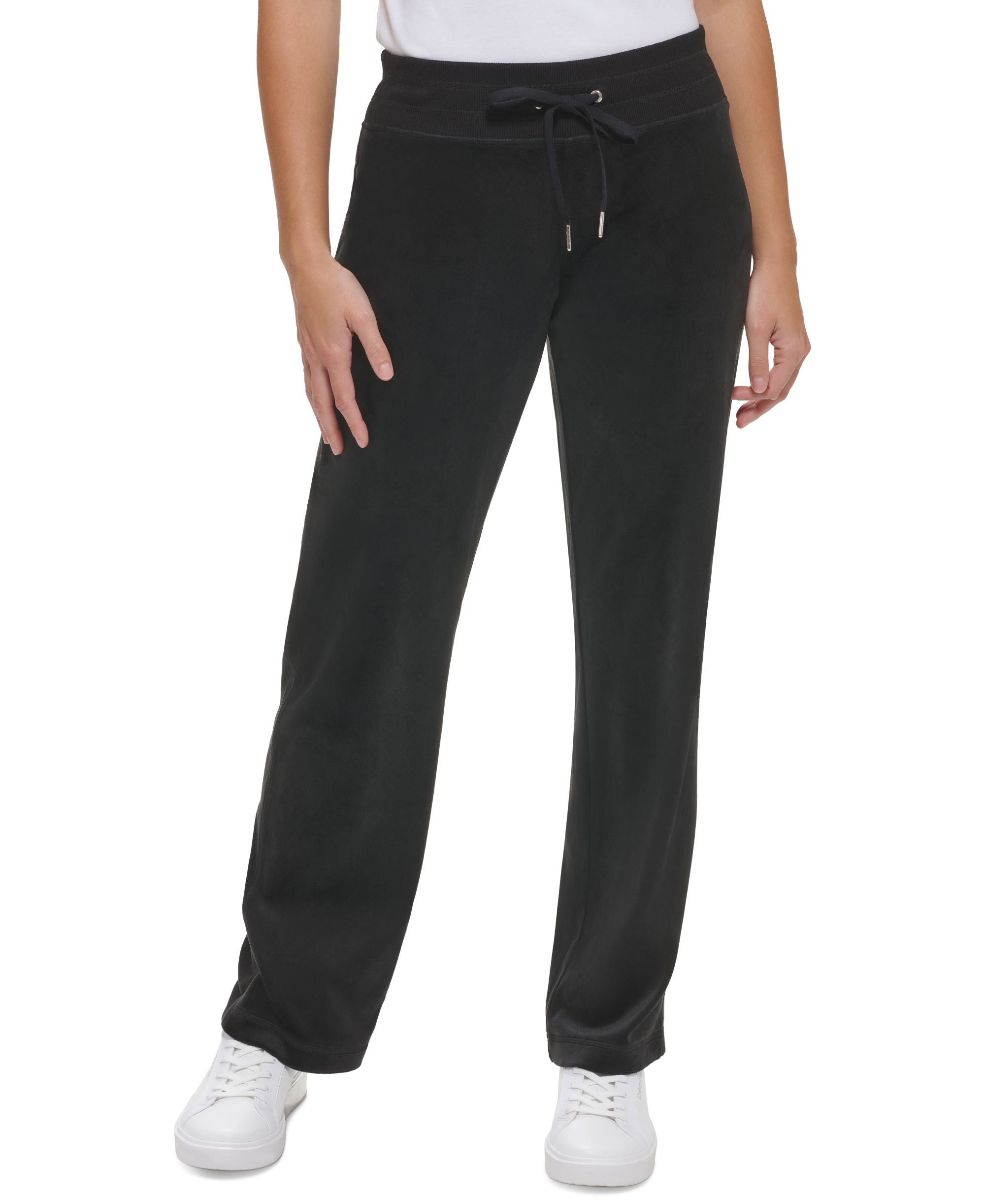 Calvin Klein Petite Velour Drawstring Waist Wide Leg Pants