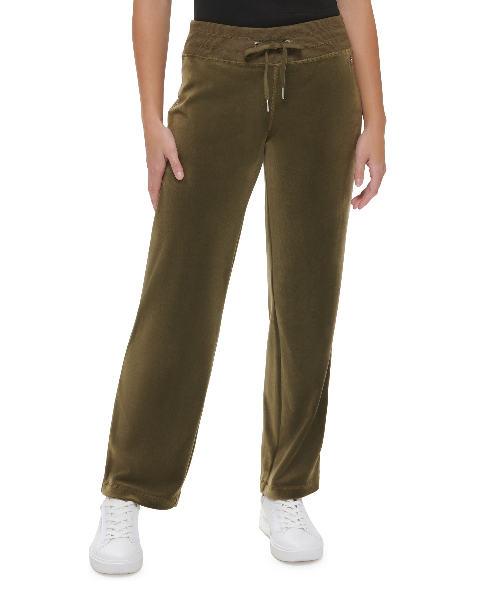Calvin Klein Petite Velour Drawstring Waist Wide Leg Pants