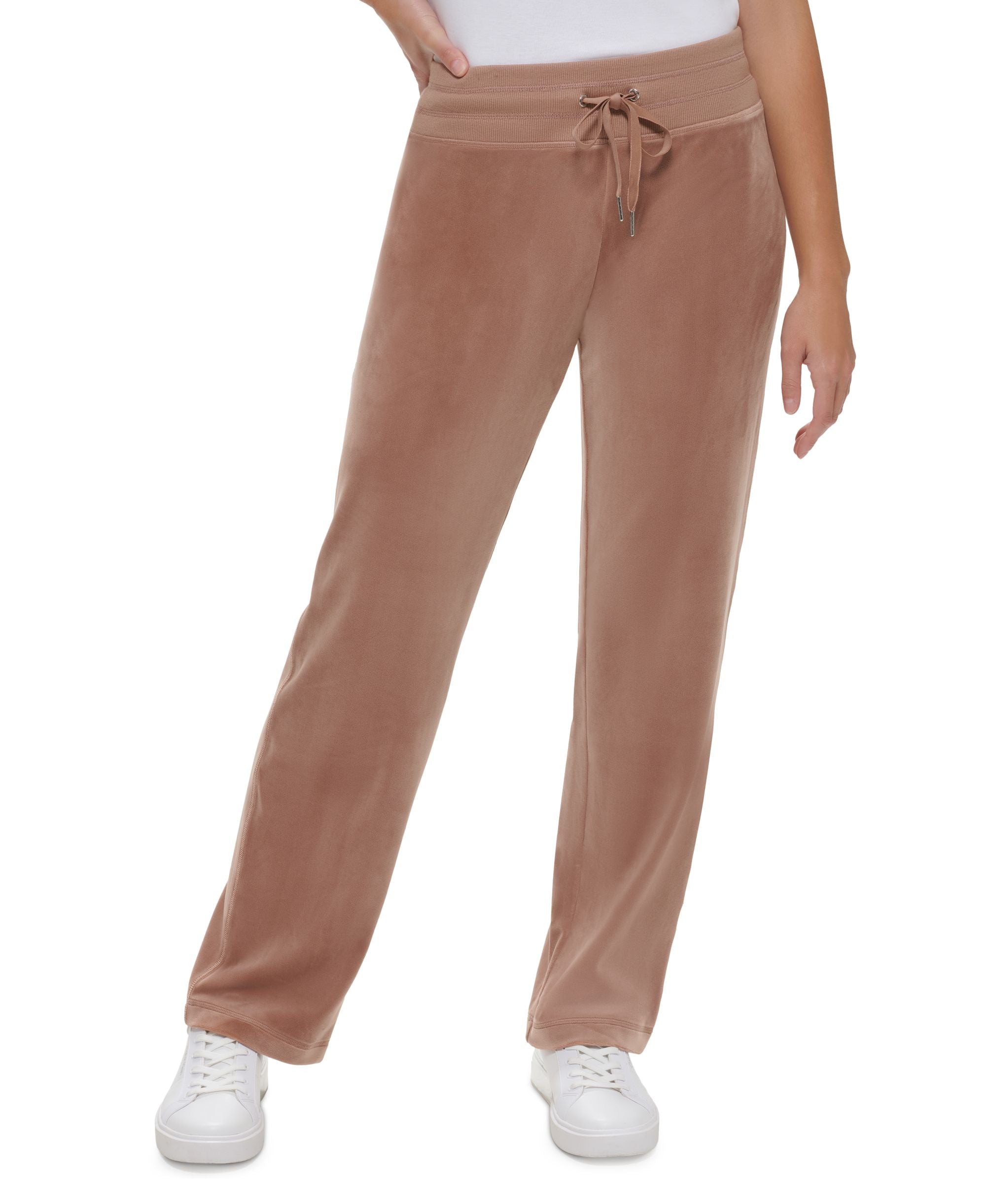 Calvin Klein Petite Velour Drawstring Waist Wide Leg Pants