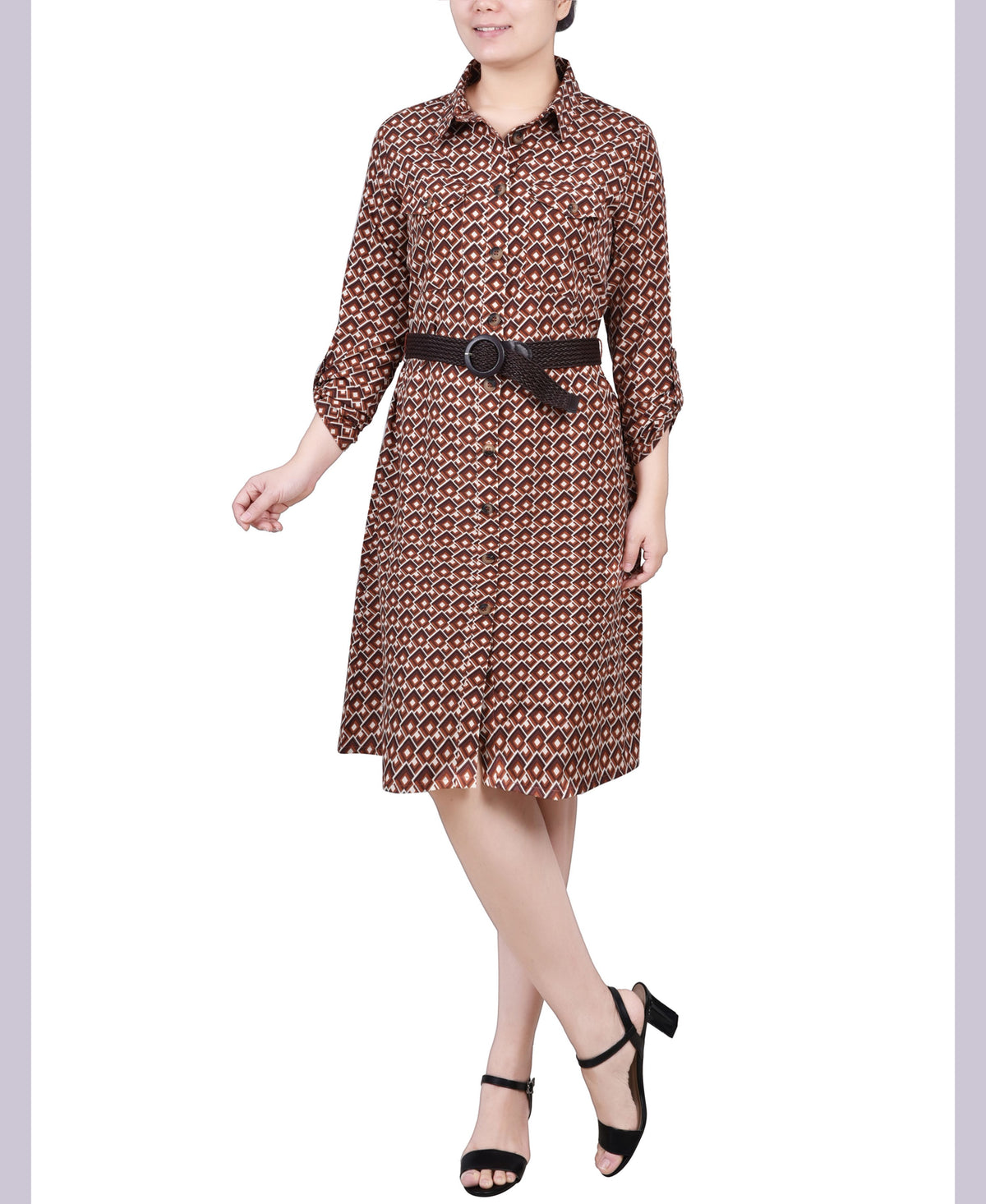 Petite 3/4 Roll Tab Sleeve Shirtdress