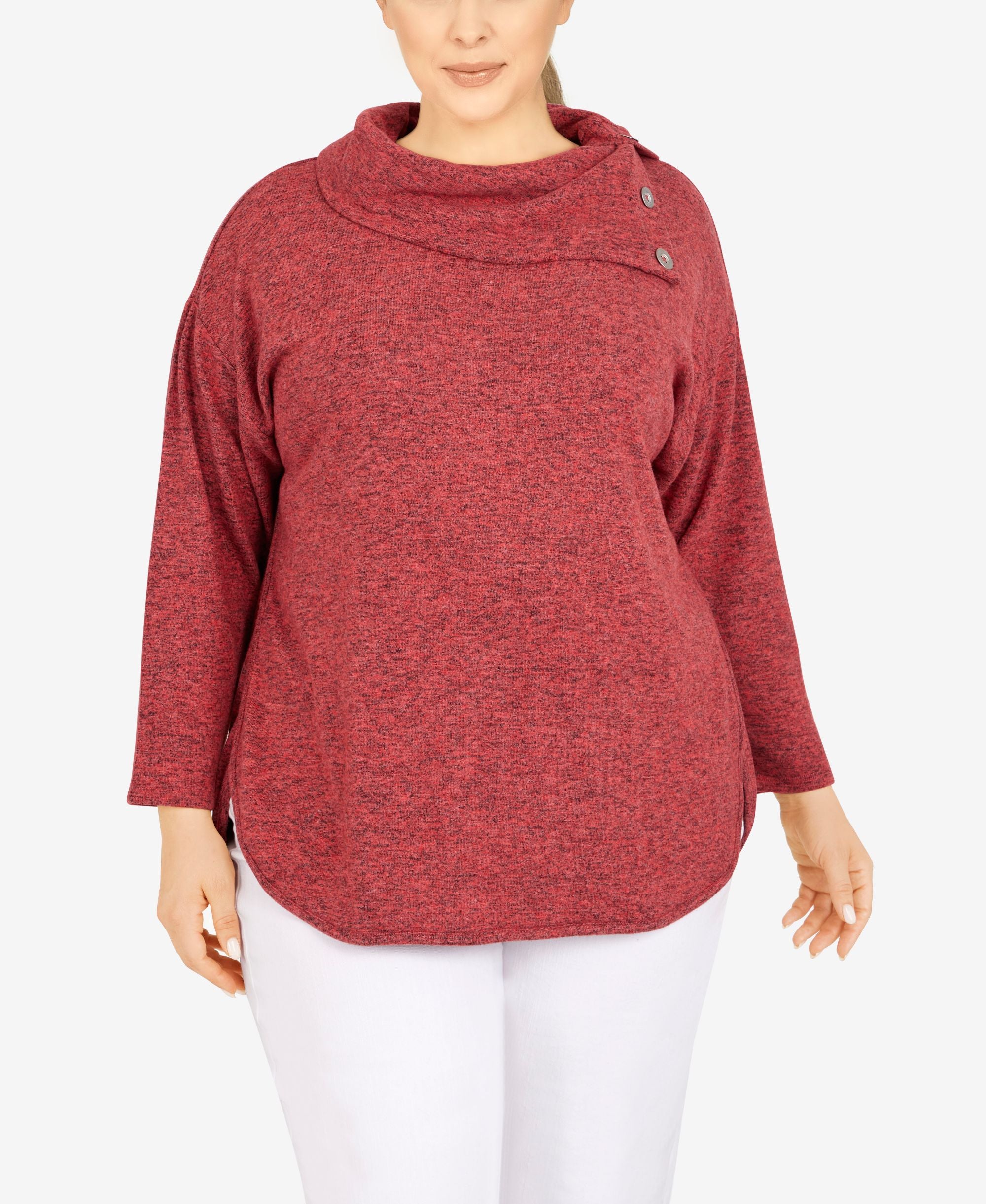 Ruby Rd. Plus Size Cozy Solid Split Neck Top