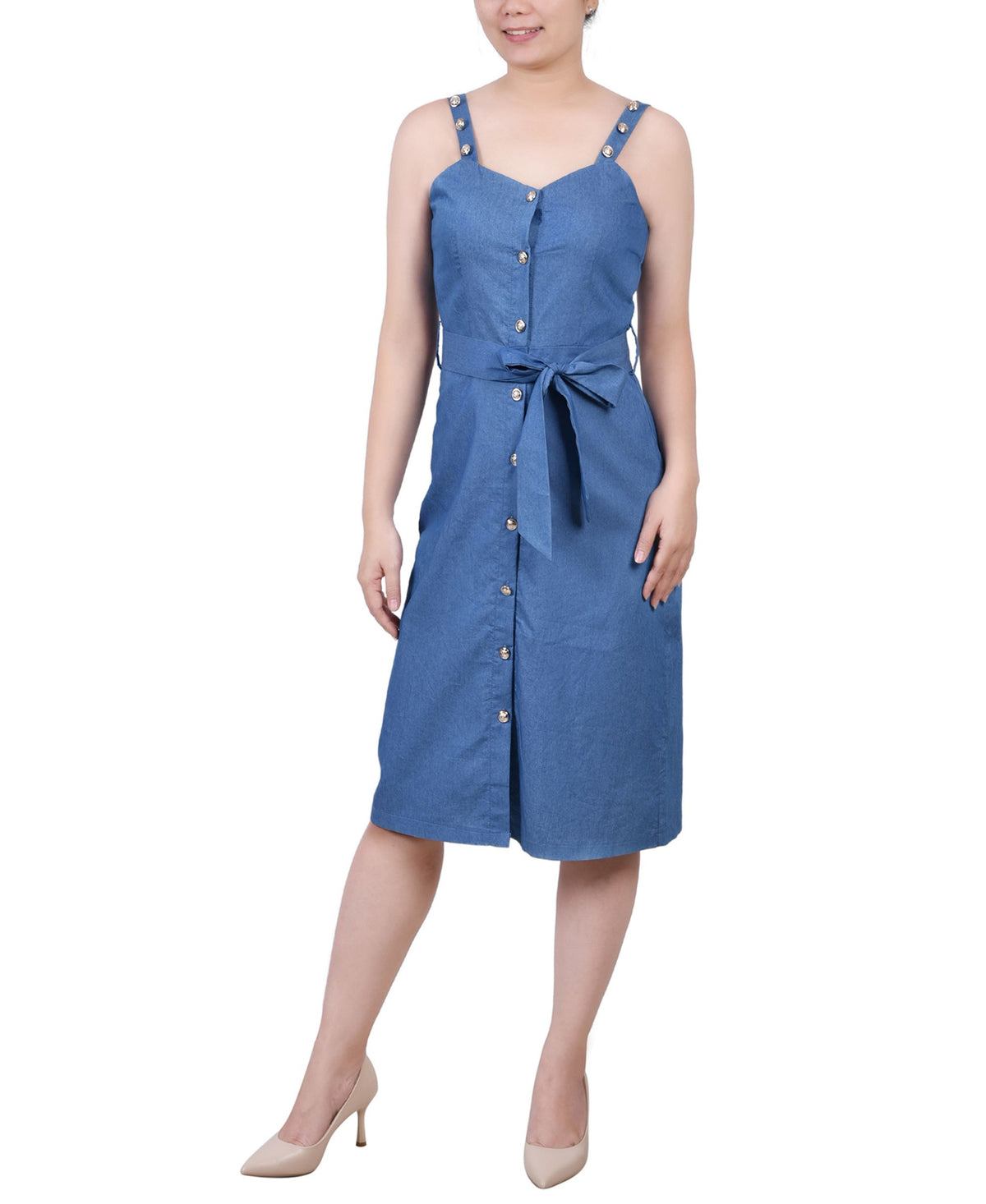 NY Collection Petite Sweetheart Neck Chambray Sundress