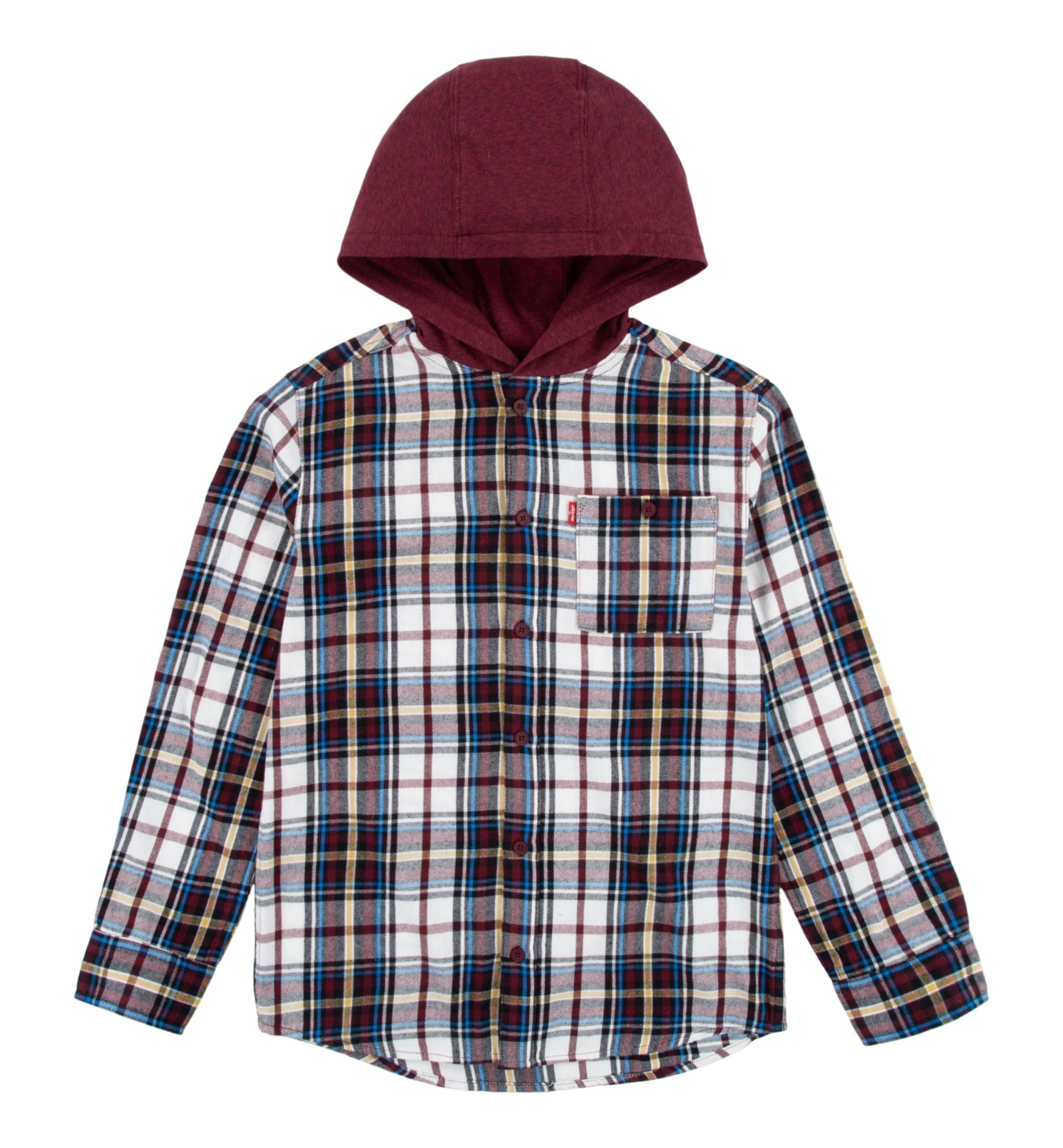 Levis Big Boys Hooded Plaid Comfortable Flannel Shirt