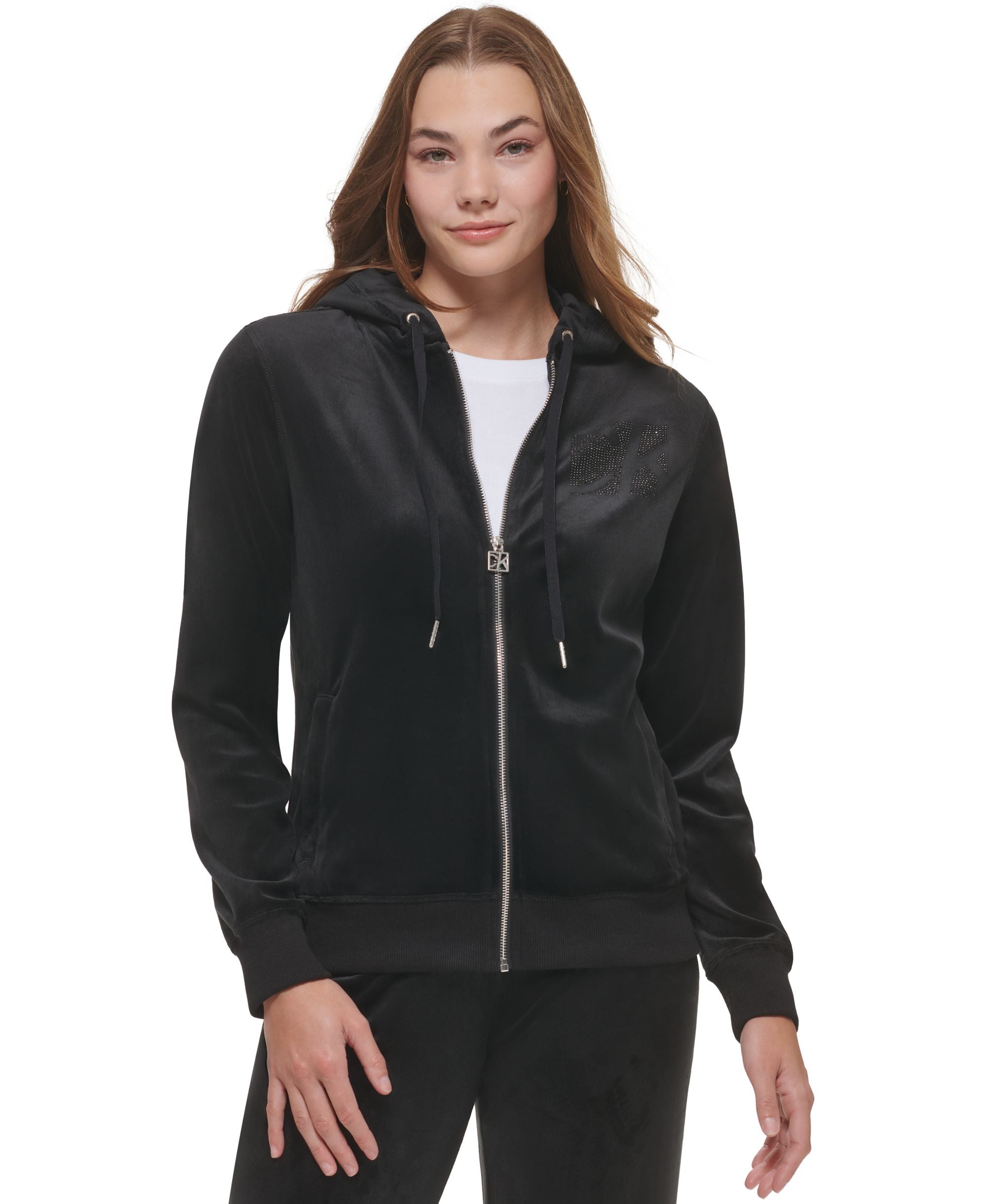 Petite Embellished Velour Zip-Front Hoodie