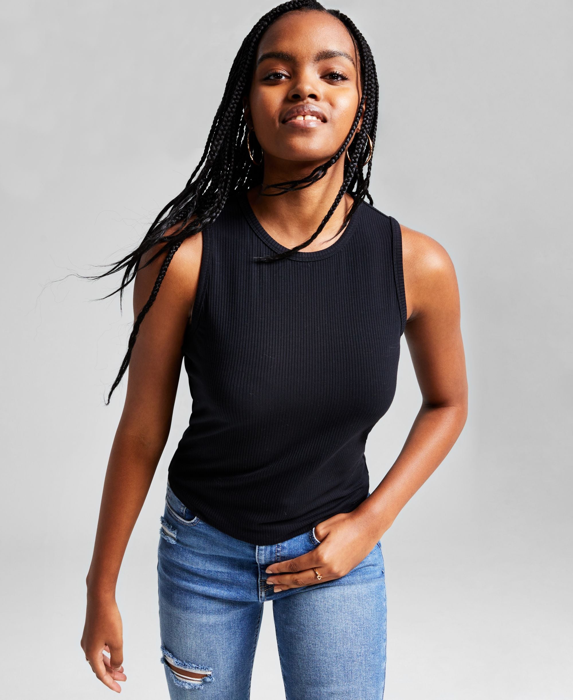 Women's Ribbed Sleeveless Crew-Neck Top