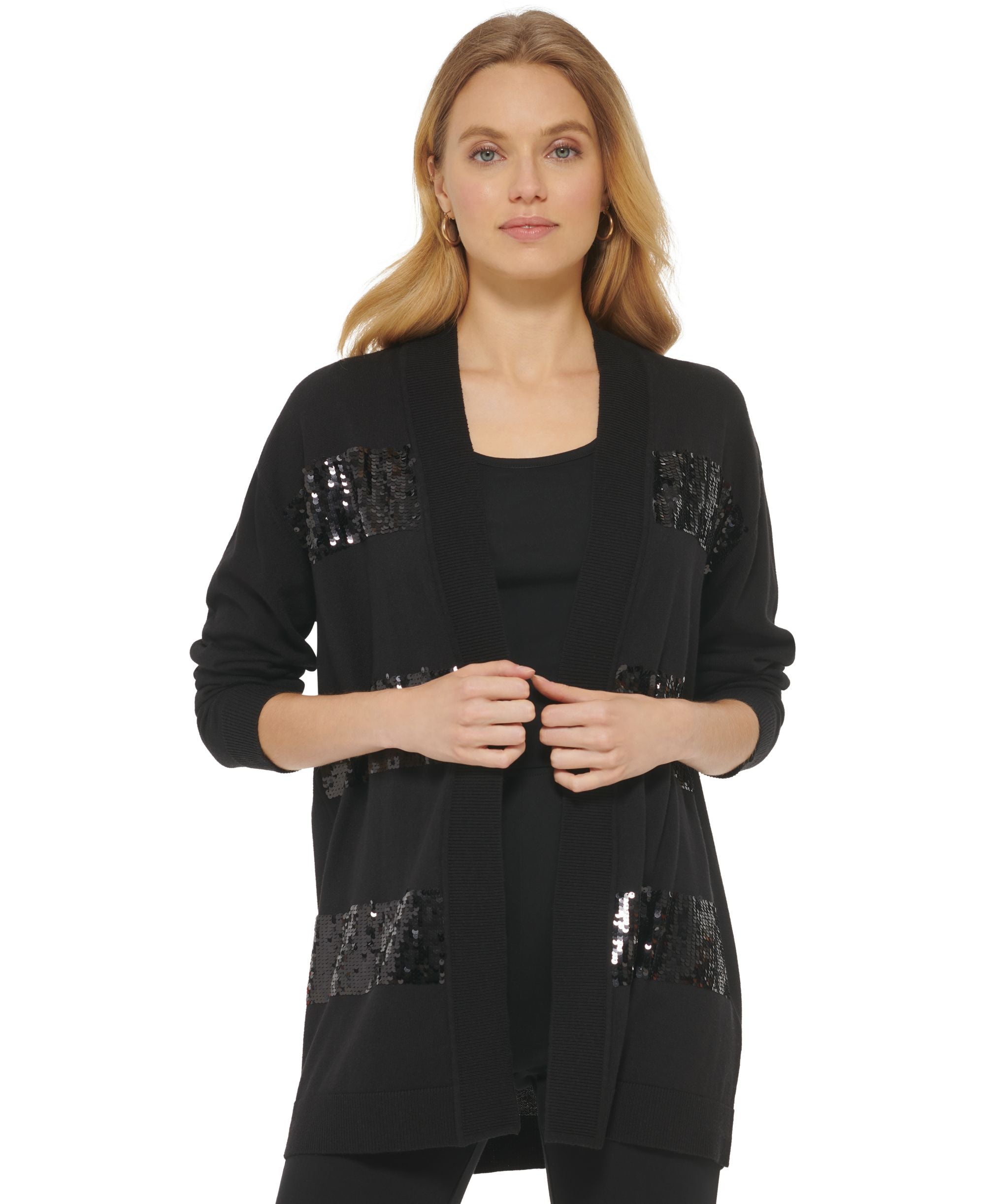 Women's Sequin-Stripe Long-Sleeve Cardigan