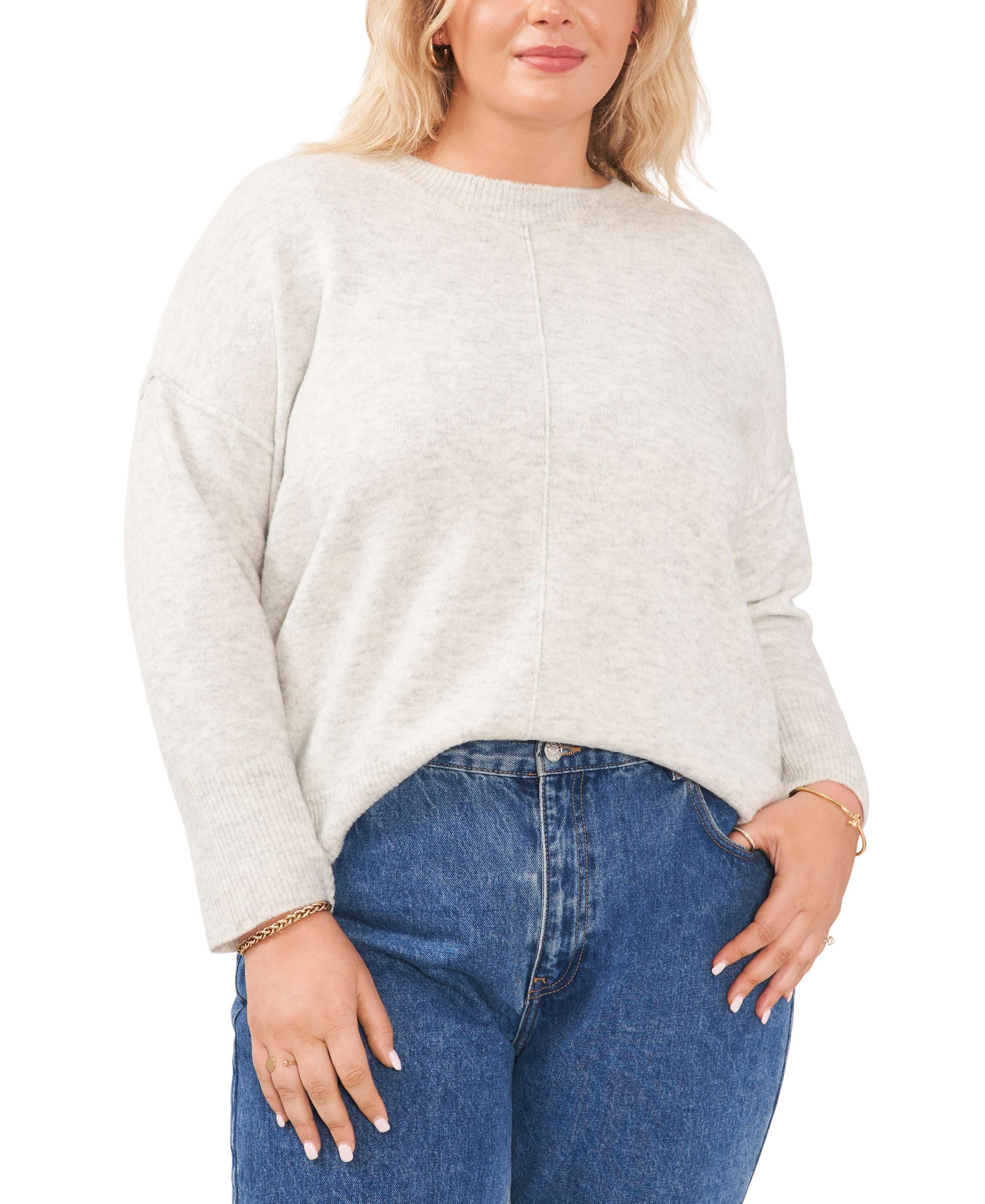 Vince Camuto Plus Size Crewneck Sweater Silver
