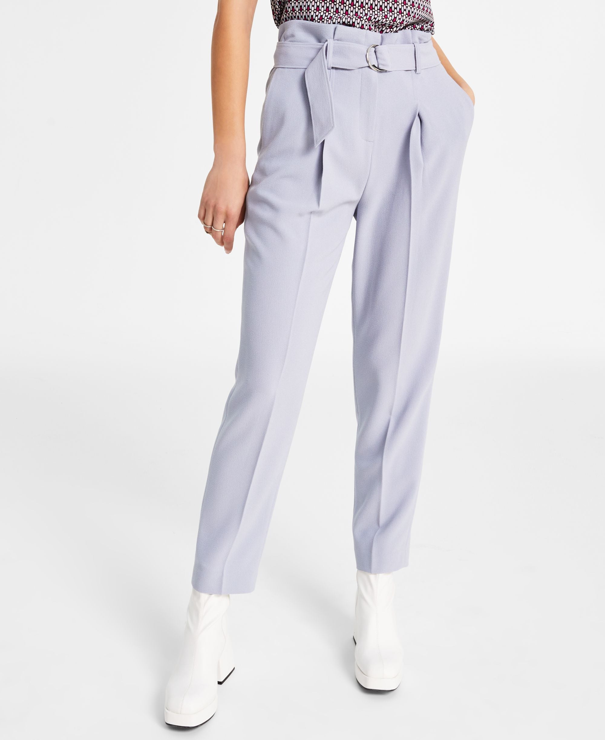 Women's Belted Textured Crepe Pants