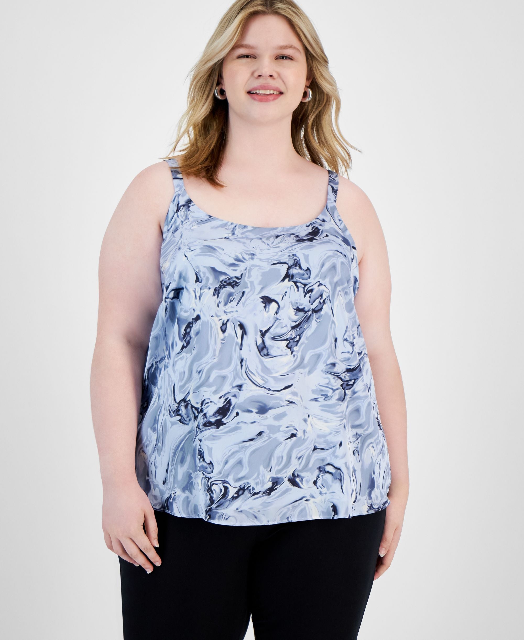 Plus Size Marble Swirl Scoop-Neck Camisole