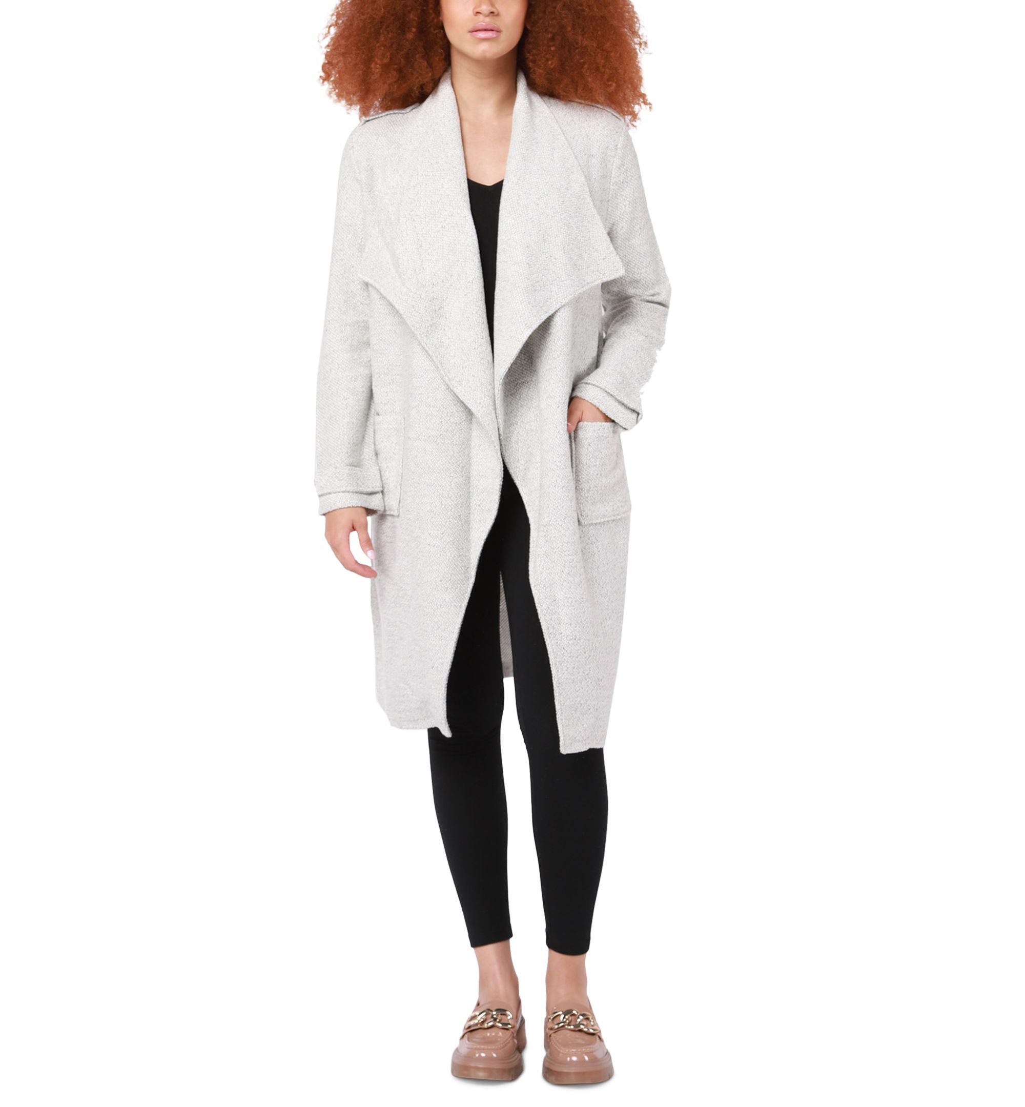 Petite Waterfall-Collar Open-Front Cardigan