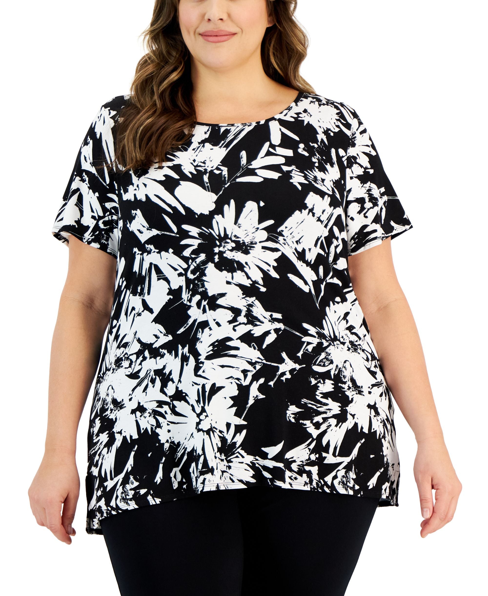 Alfani Plus Size Printed Short Sleeve Side Slit Top80