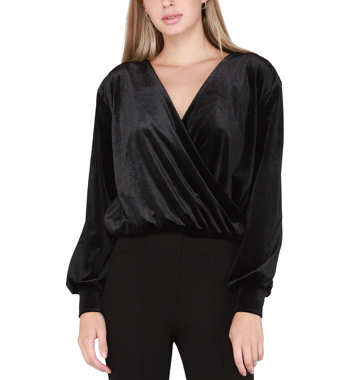 Petite Surplice-Neck Elasticized-Hem Top