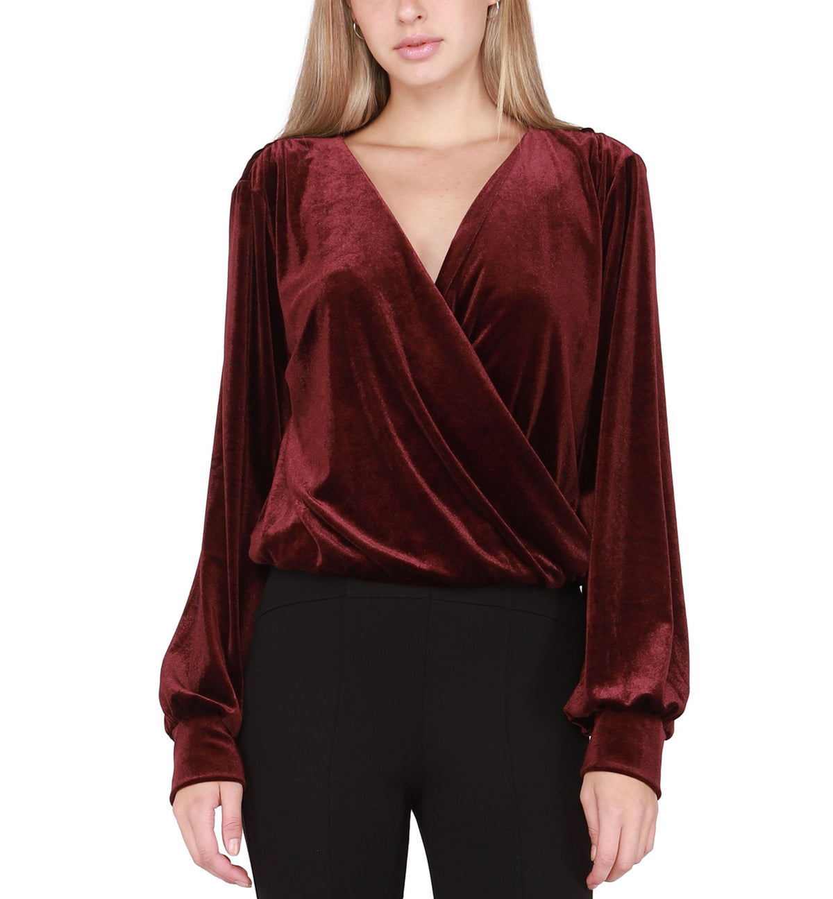 Petite Surplice-Neck Elasticized-Hem Top