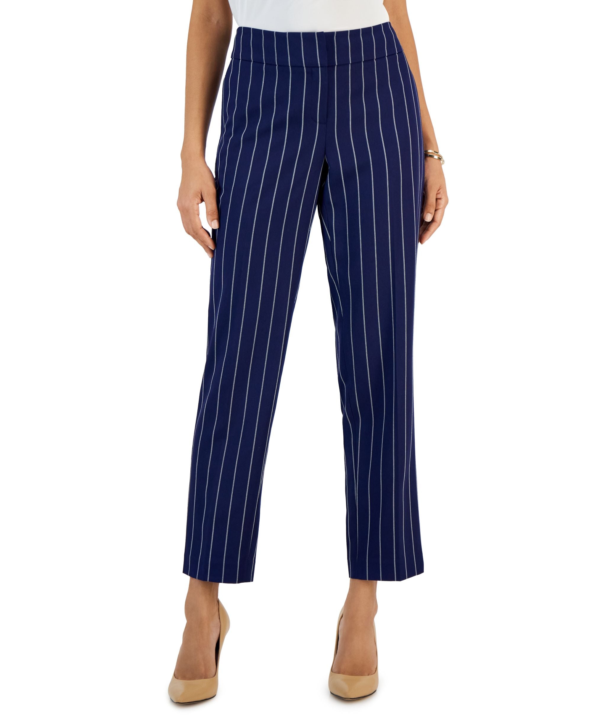 Women's Mid-Rise Straight-Leg Pinstripe Pants