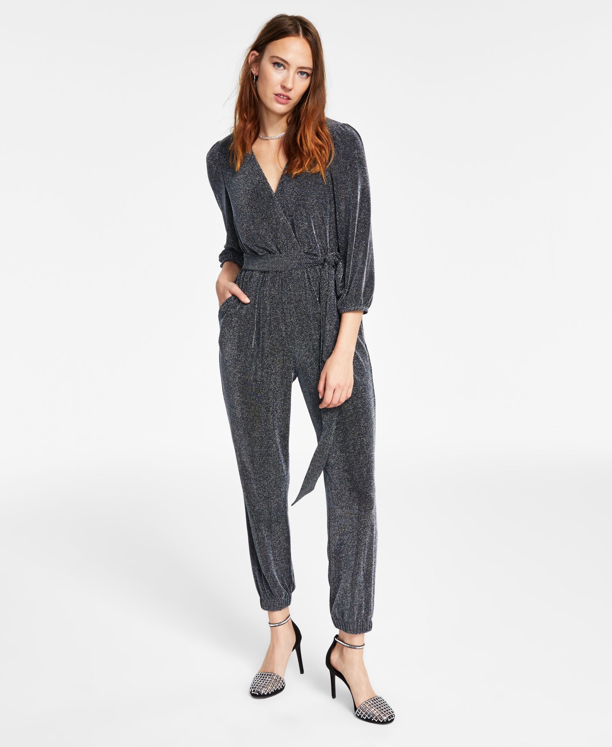 Inc International Concepts Metallic Belted Jumpsuit