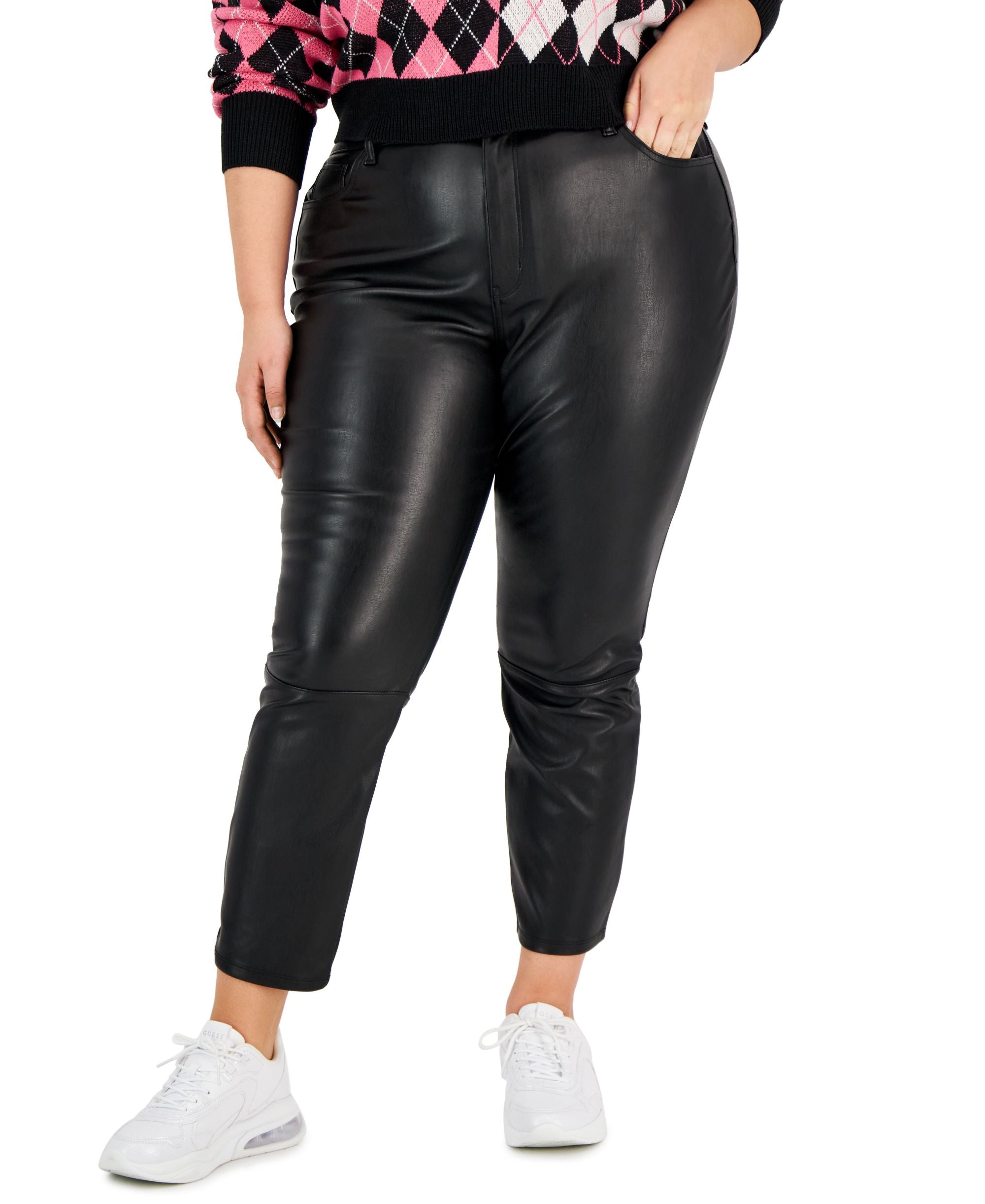 Tinseltown Trendy Plus Size Faux Leather Mom Pants