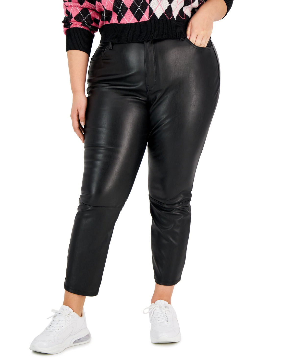 Tinseltown Trendy Plus Size Faux Leather Mom Pants