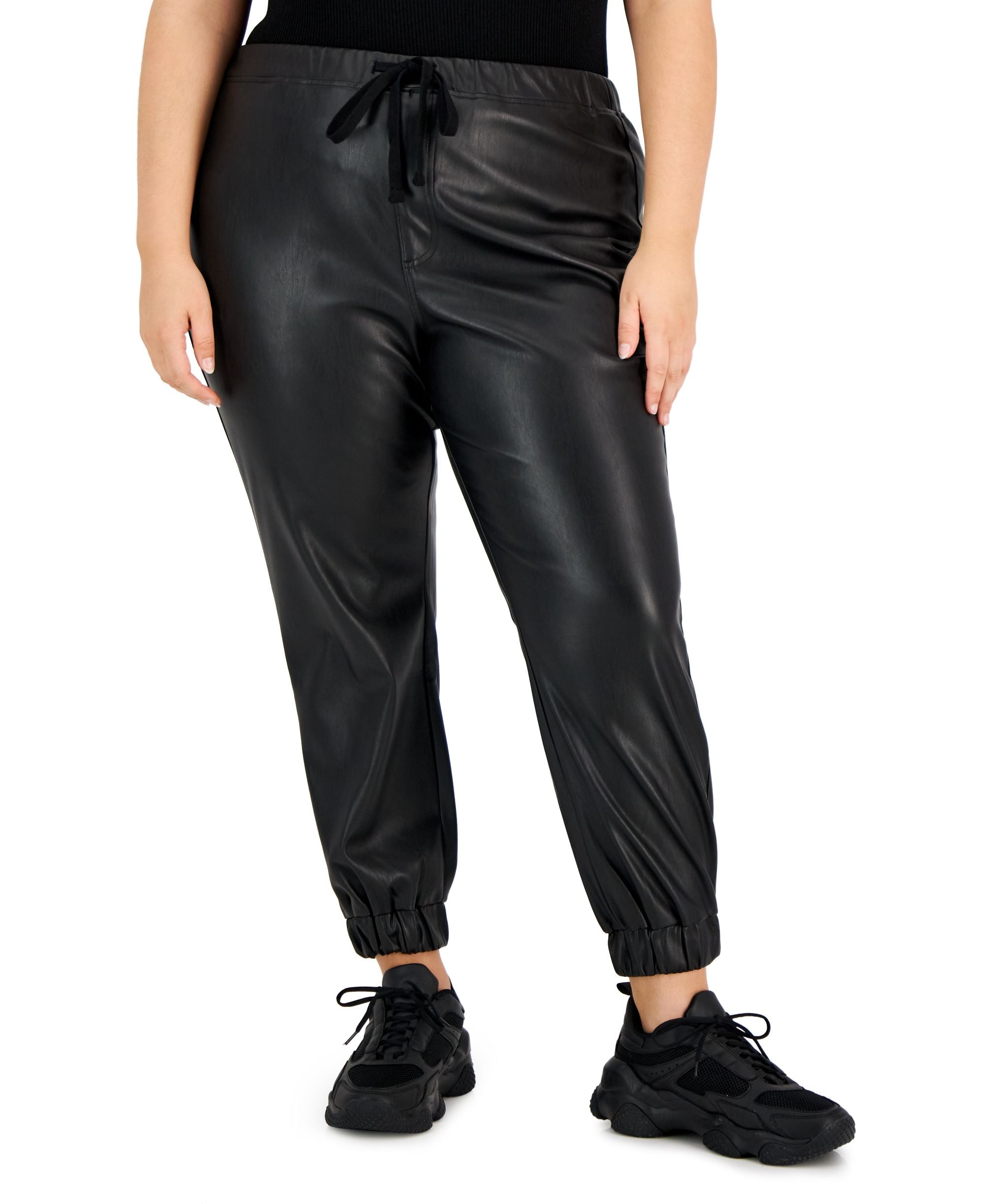 Tinseltown Trendy Plus Size Drawstring Faux Leather Joggers