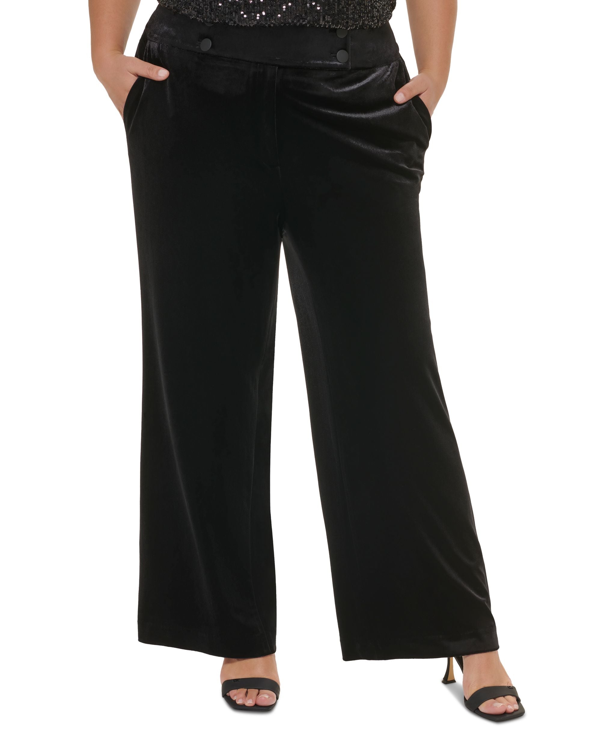 Plus Size Velvet Wide-Leg Pants