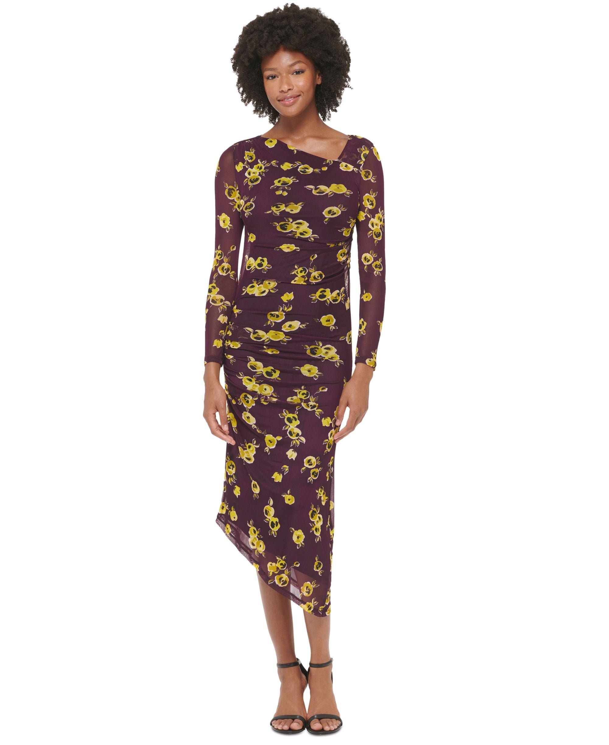 Calvin Klein Womens Printed Mesh Bodycon Dress