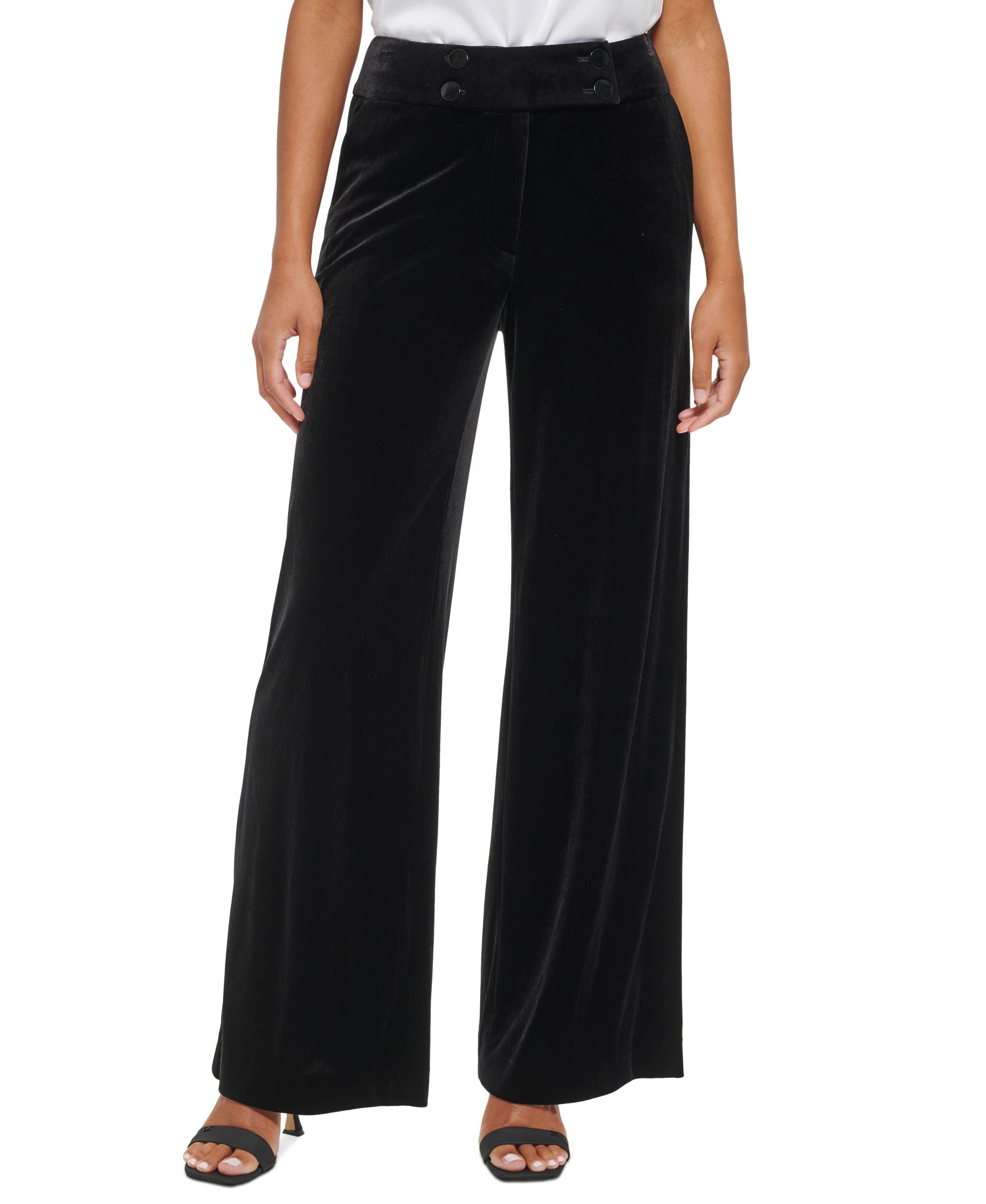 Calvin Klein Petite Velvet Button Front Wide Leg Pants