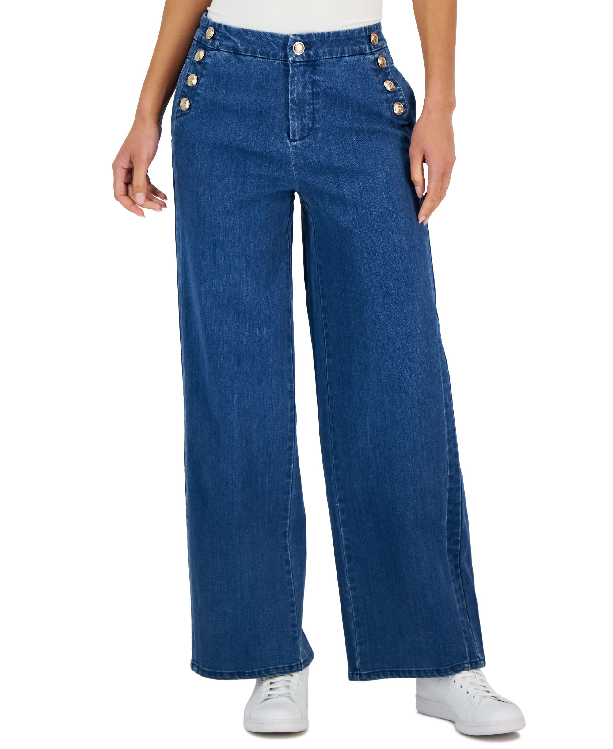 Charter Club Petite Sailor-Button Wide-Leg Jeans