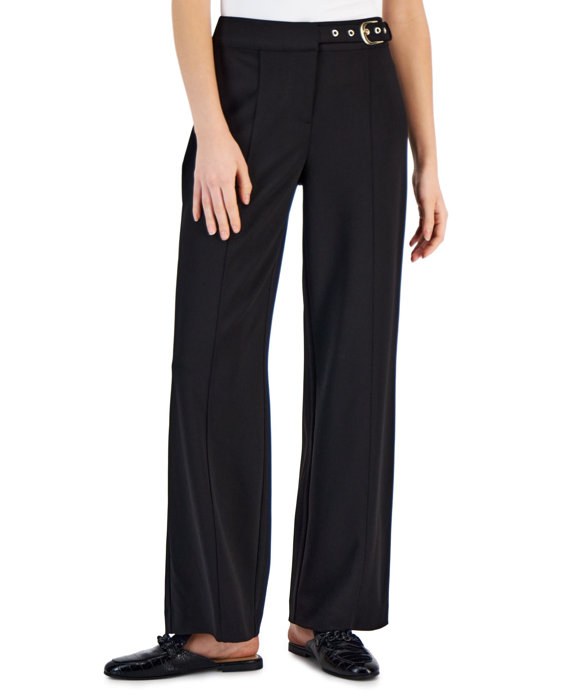 Women's Scuba Crepe Buckle Wide-Leg Pants