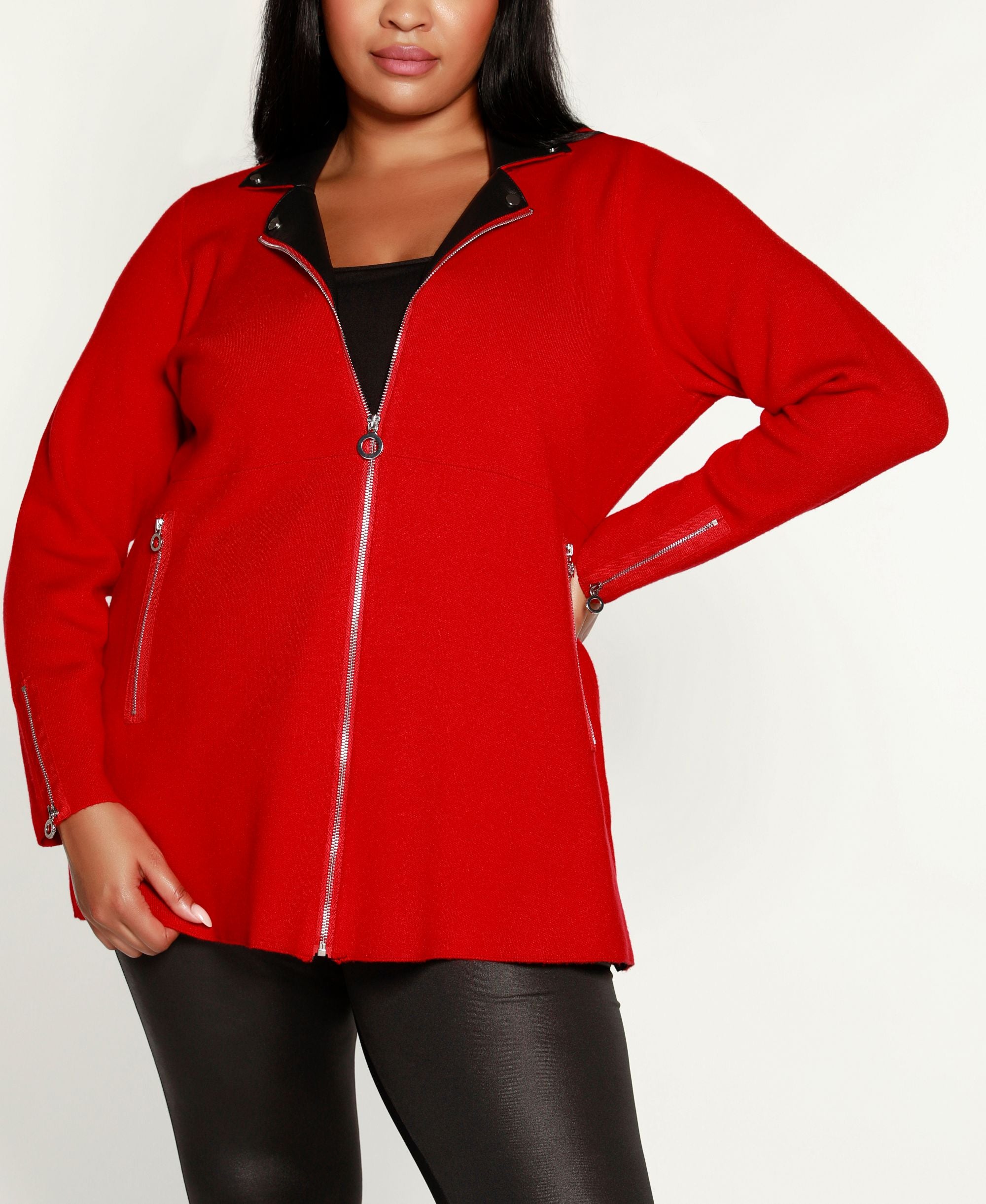Black Label Plus Size Moto Sweater Jacket