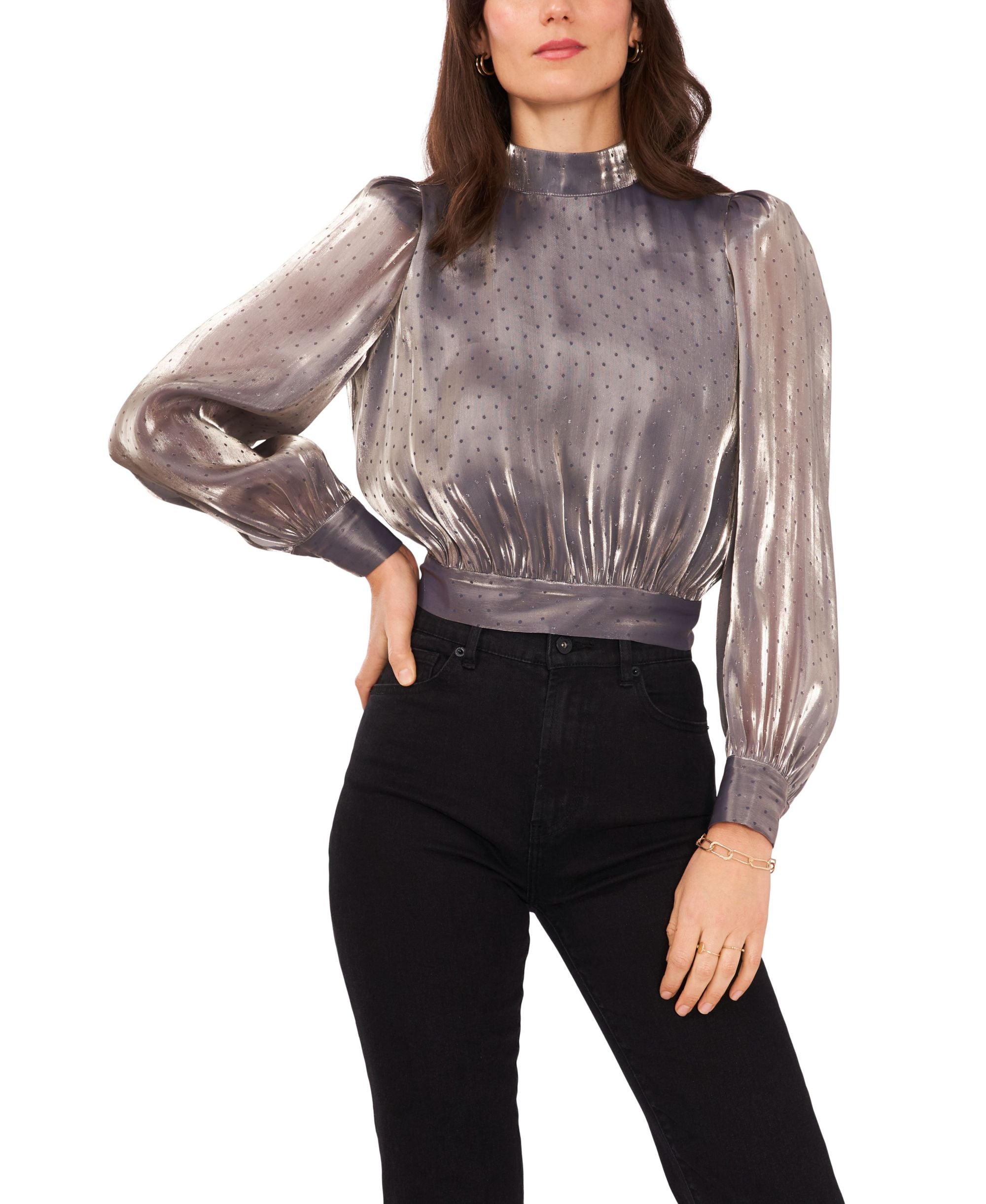 Women's Long Sleeve Mock Neck Open Back Tie Waist Top