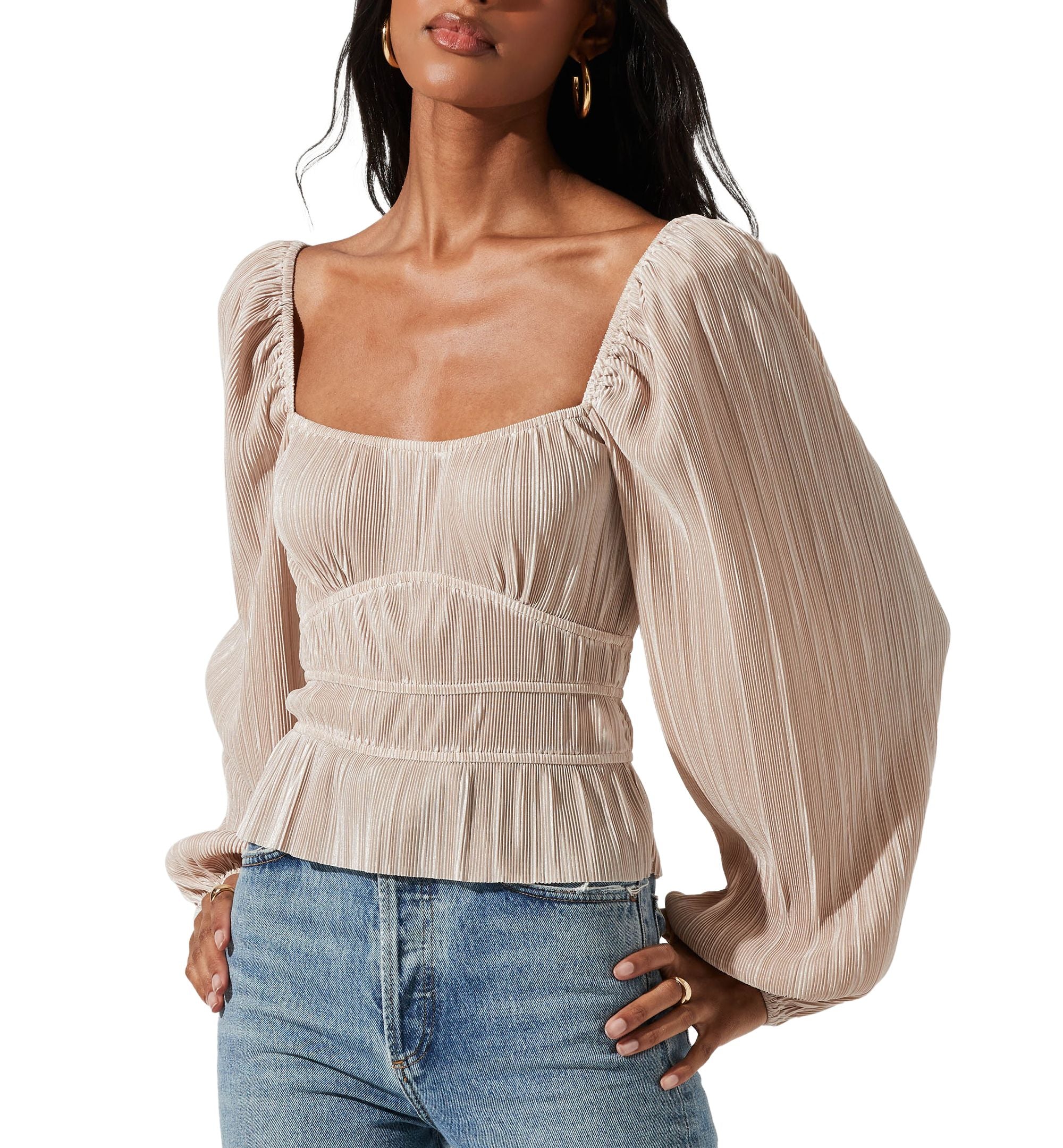 Women's Ziva Pleated Balloon-Sleeve Top