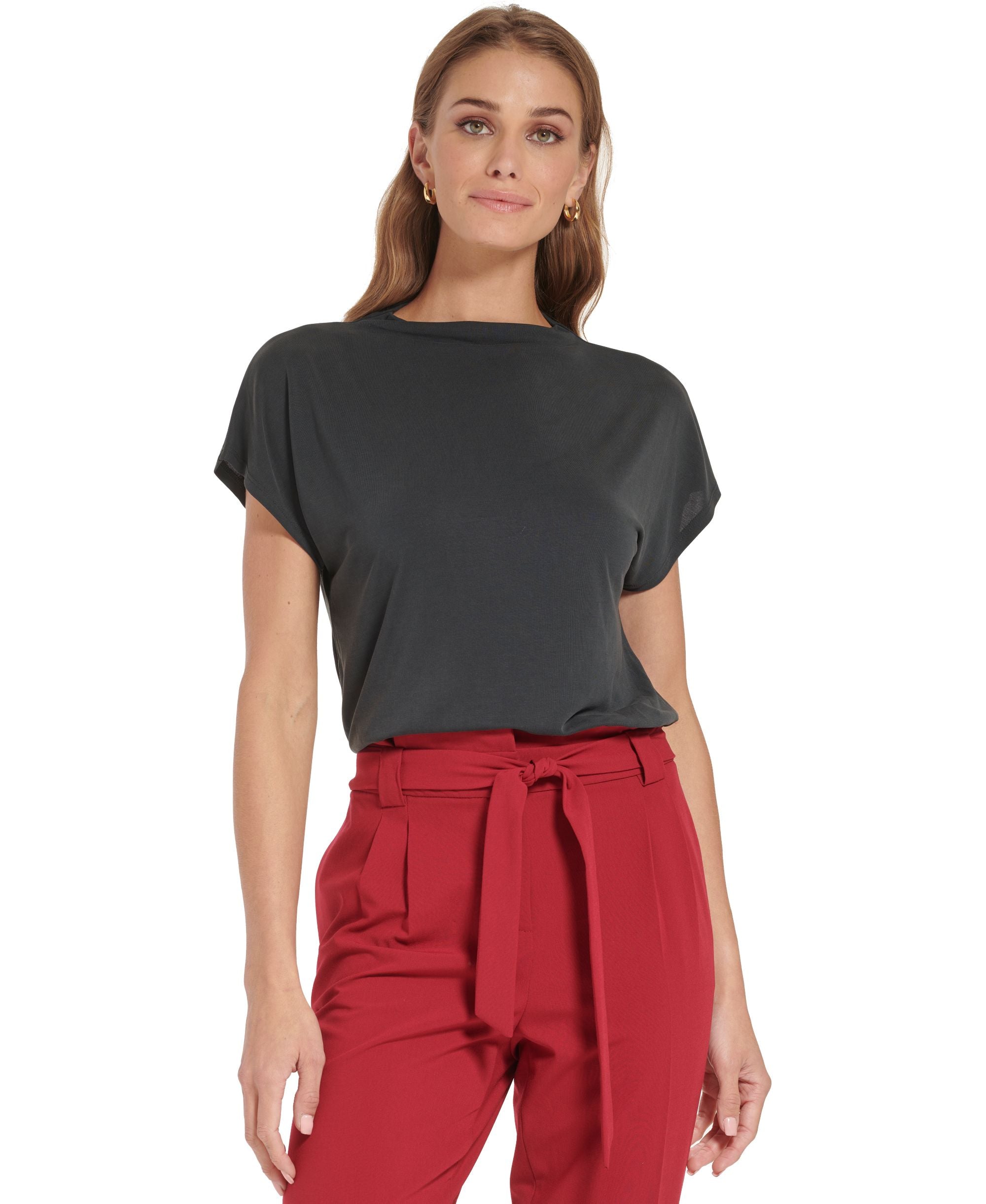 Calvin Klein Womens Short Sleeve High Neck Top