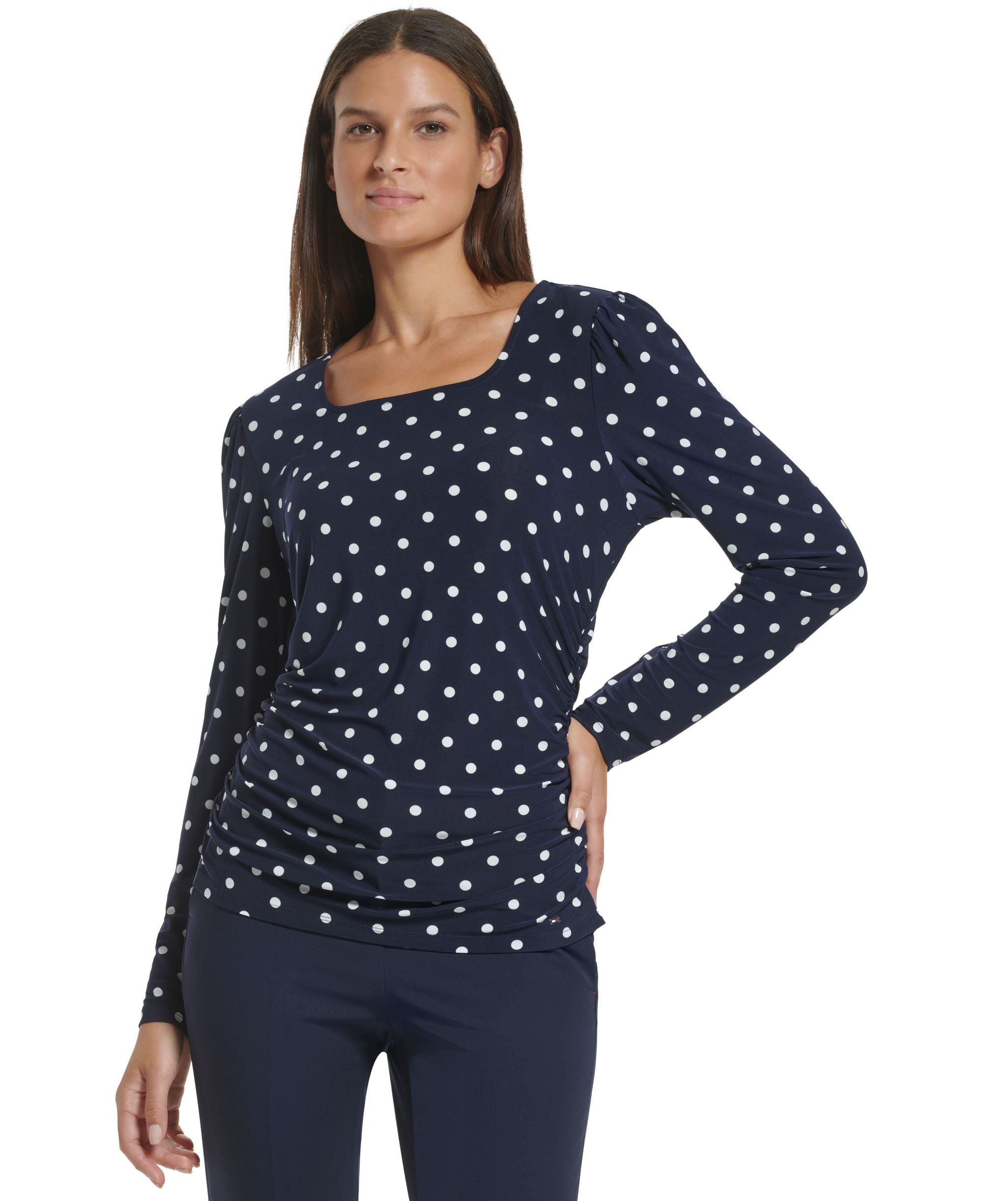 Women's Polka-Dot Square-Neck Ruched Top