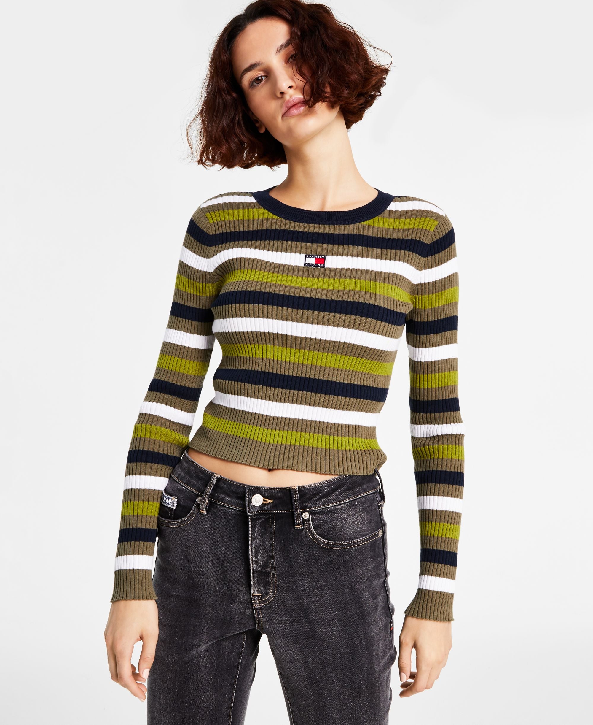 Tommy Jeans Womens Cotton Striped Ribbed Sweater